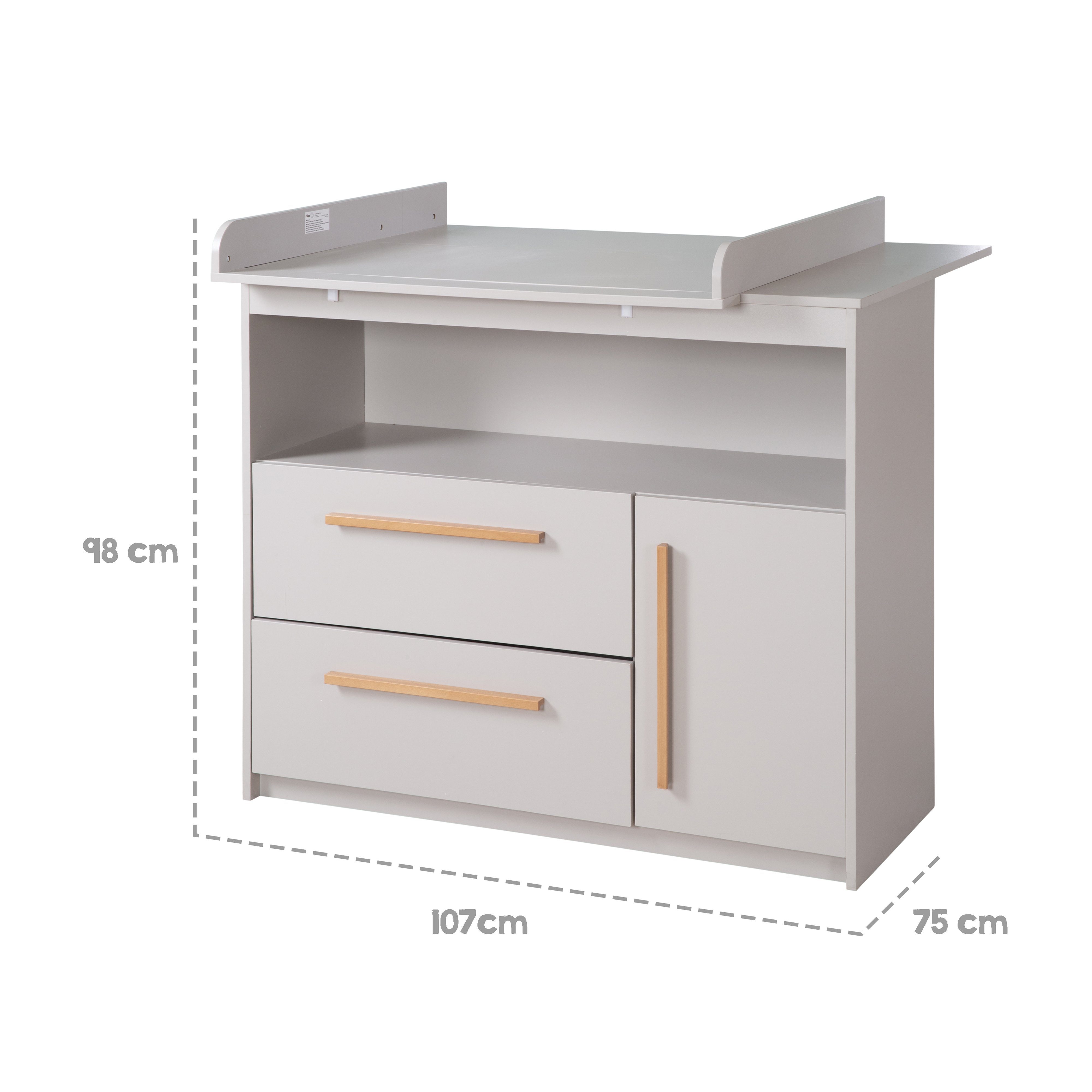 roba® wrap dresser changing table Lea/Lilo, removable wrap attachment - 2 drawers, 1 door, 1 open compartment