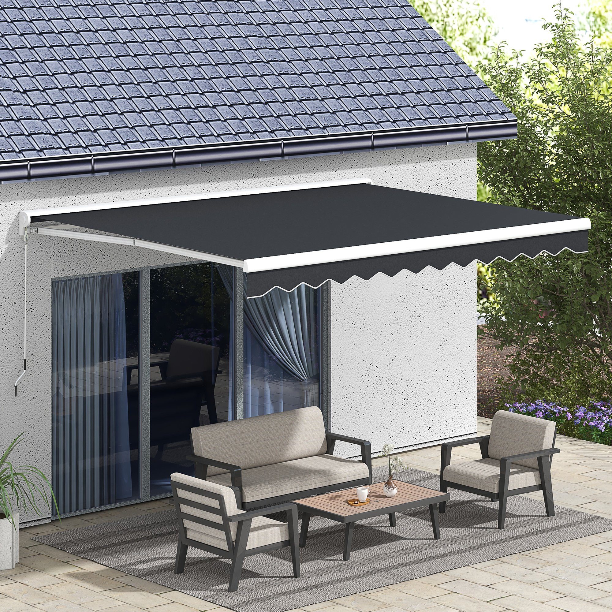 Outsunny Markise Elektrische Gelenkarmmarkise mit Handkurbel, Fernbedienung (Sonnendach, 1-St., Balkonmarkise) für Garten, Balkon, Grau