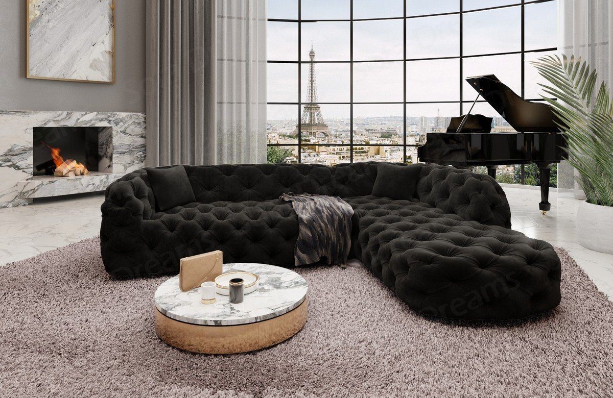 Sofa Dreams Ecksofa Polster Samtstoff Sofa Lanzarote L Mini Samt Stoffsofa, Eckcouch im Chesterfield Design