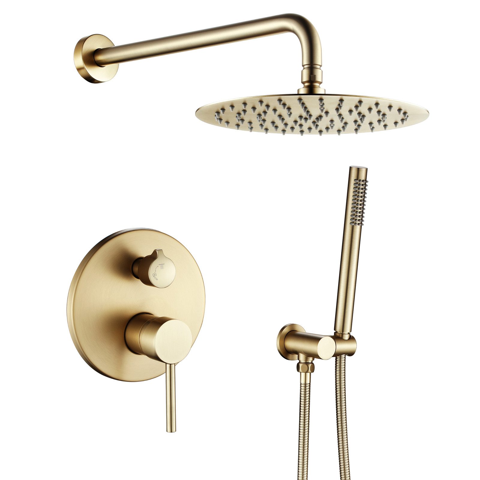Oihpaw Duschsystem 2-Funktions-Duschset mit 25 cm rundem Regenduschkopf, verdeckter Messingkörper und Handbrause