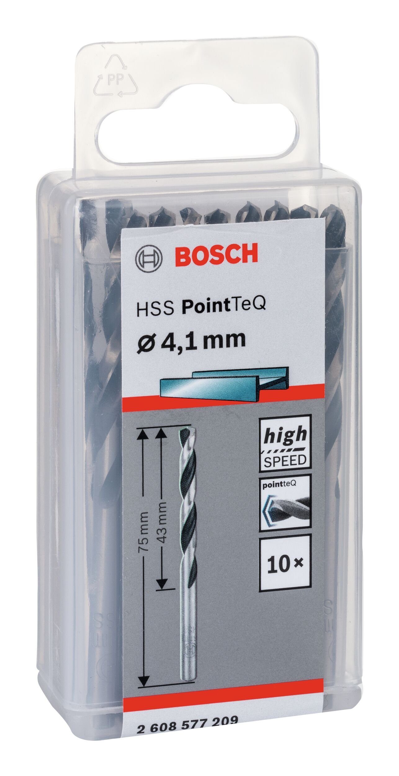 BOSCH HSS (DIN 10er-Pack mm Stück), (10 338) Metallbohrer, - Metallspiralbohrer - 4,1 PointTeQ