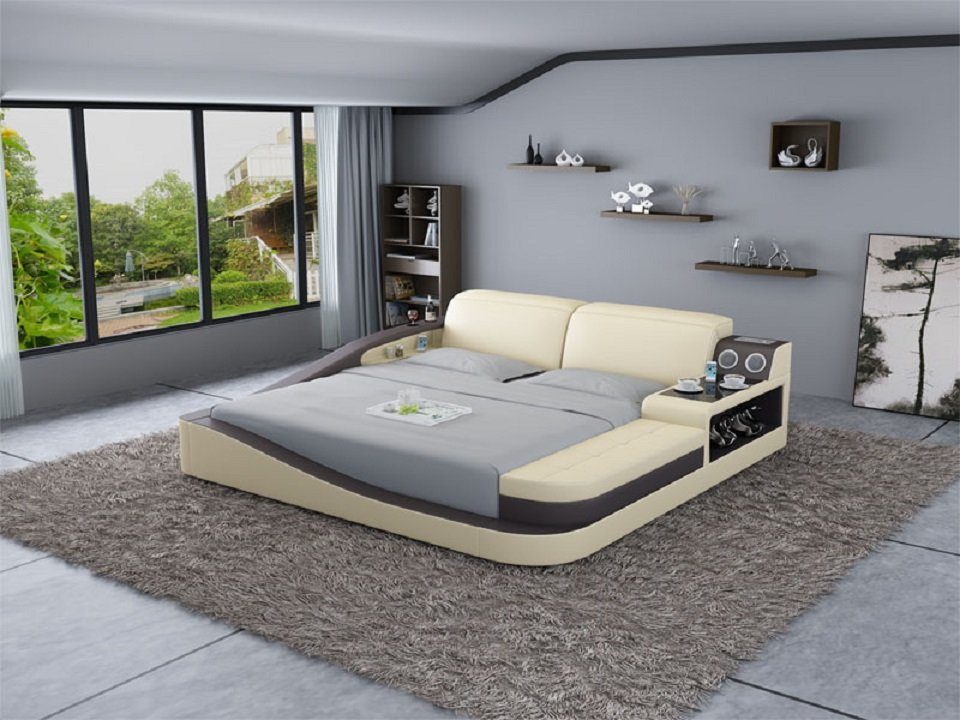 JVmoebel Bett Luxus Schlafzimmer Bett Polster Design Leder Doppel Betten Textil Beige/Braun