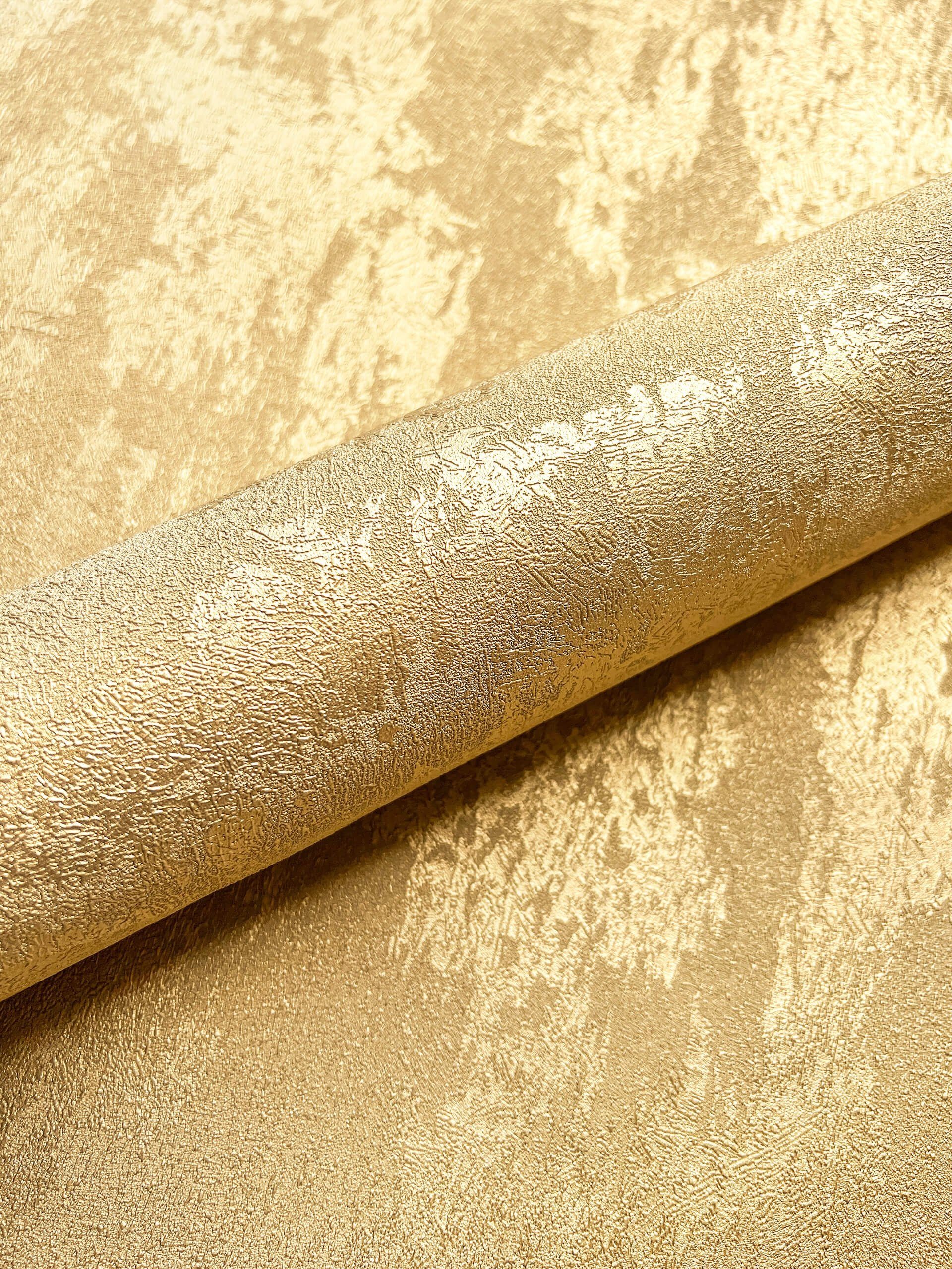 Newroom Vliestapete, Gold Tapete Glamour Glänzend - Metallic Betonoptik Gel günstig online kaufen