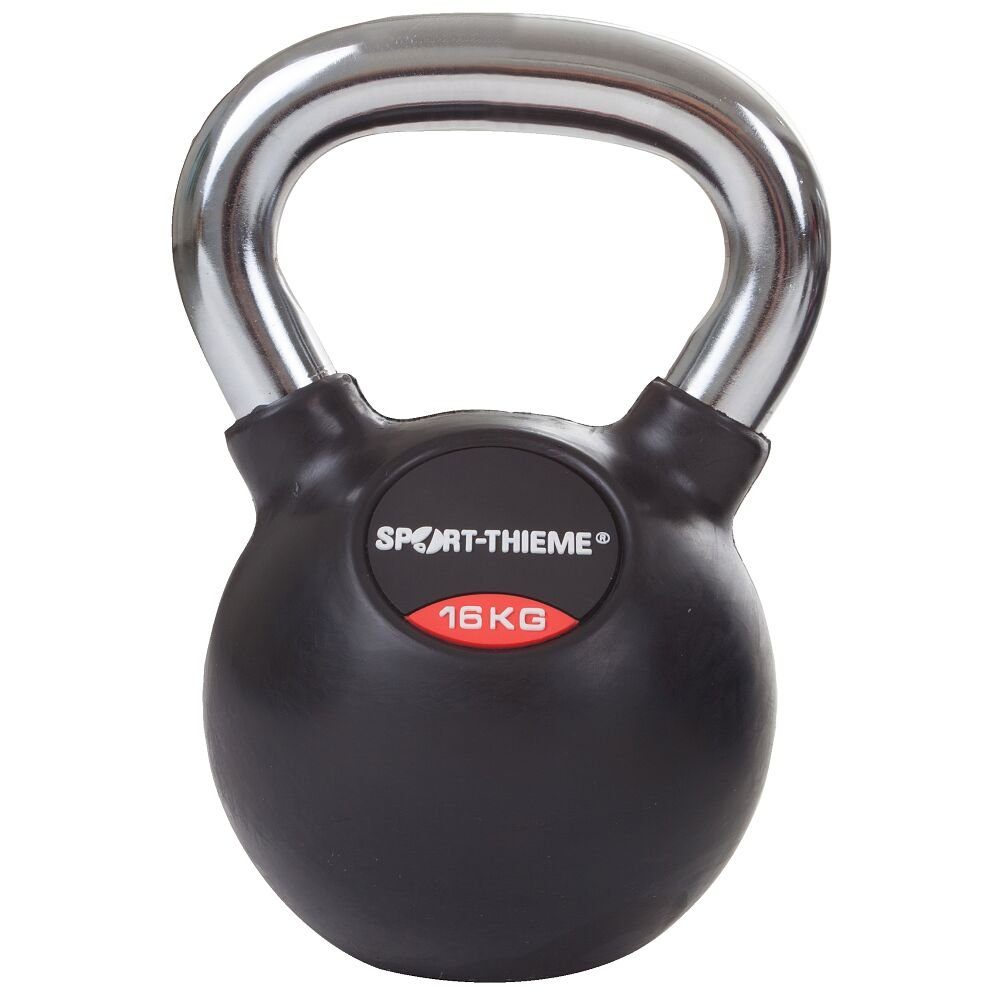 Sport-Thieme Kettlebell Kettlebell Gummiert mit glattem Chrom-Griff, Ideal für Schwungübungen 16 kg