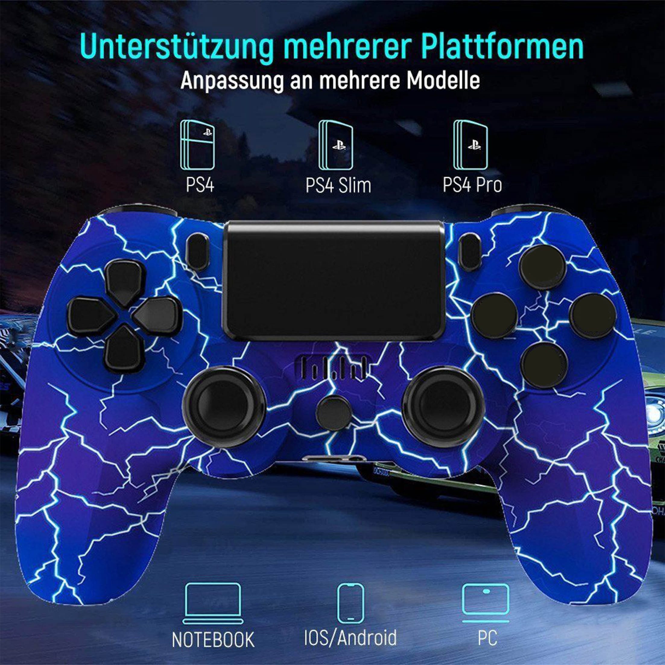 KINSI Wireless Gamepad, Controller, Bluetooth, für PS4 PlayStation 4-Controller (Doppelte Vibration, wiederaufladbare Batterie)