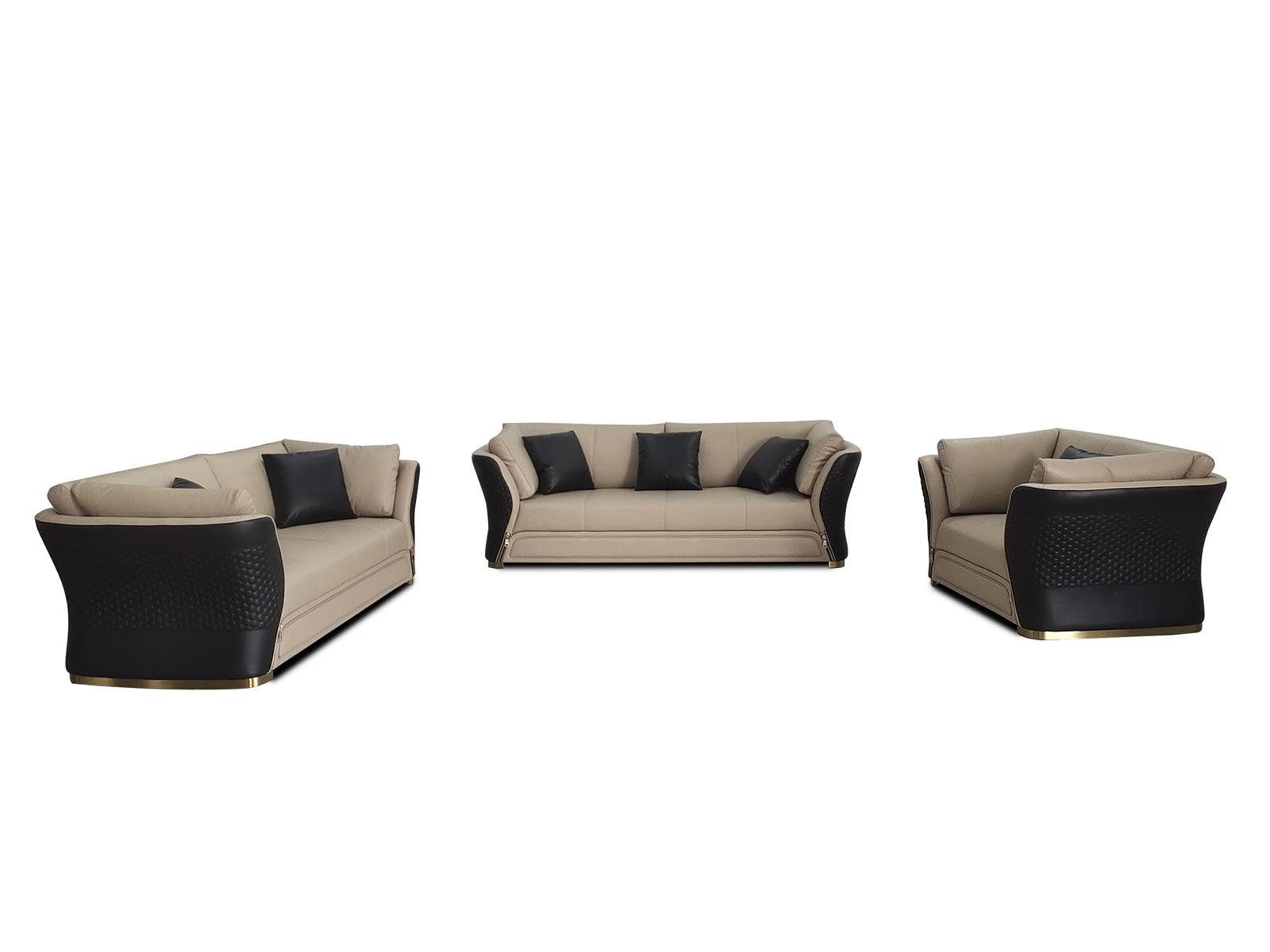 Set Couchen Design Sofa Polster Couch Sofagarnitur JVmoebel Sitzer Weiß/Schwarz Modern 1 Wohnzimmer-Set, 3