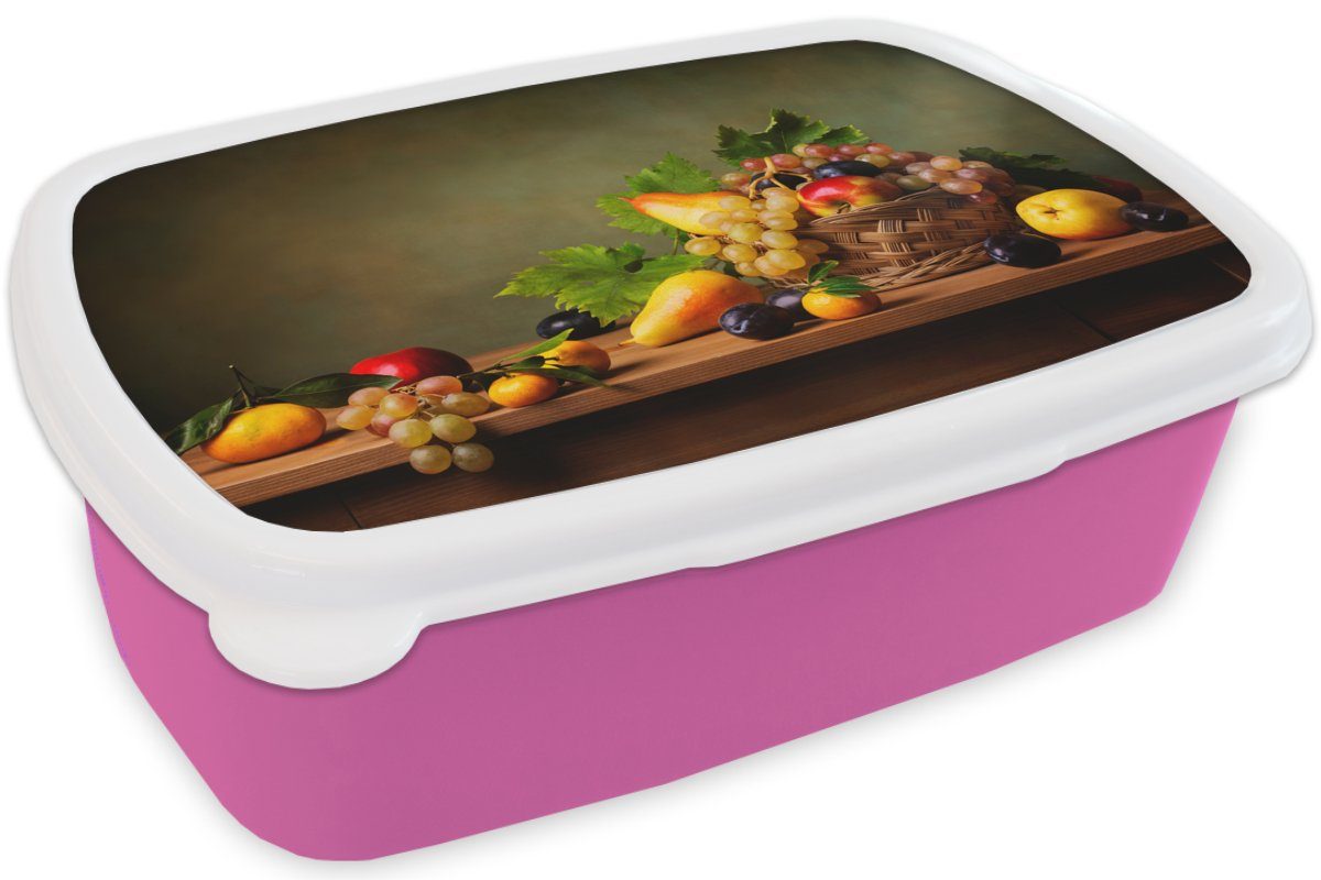 Brotbox Mädchen, - Erwachsene, (2-tlg), - Kunststoff, Korb - Brotdose Rustikal Lunchbox Snackbox, für Kinder, Obst Kunststoff MuchoWow Stilleben, rosa