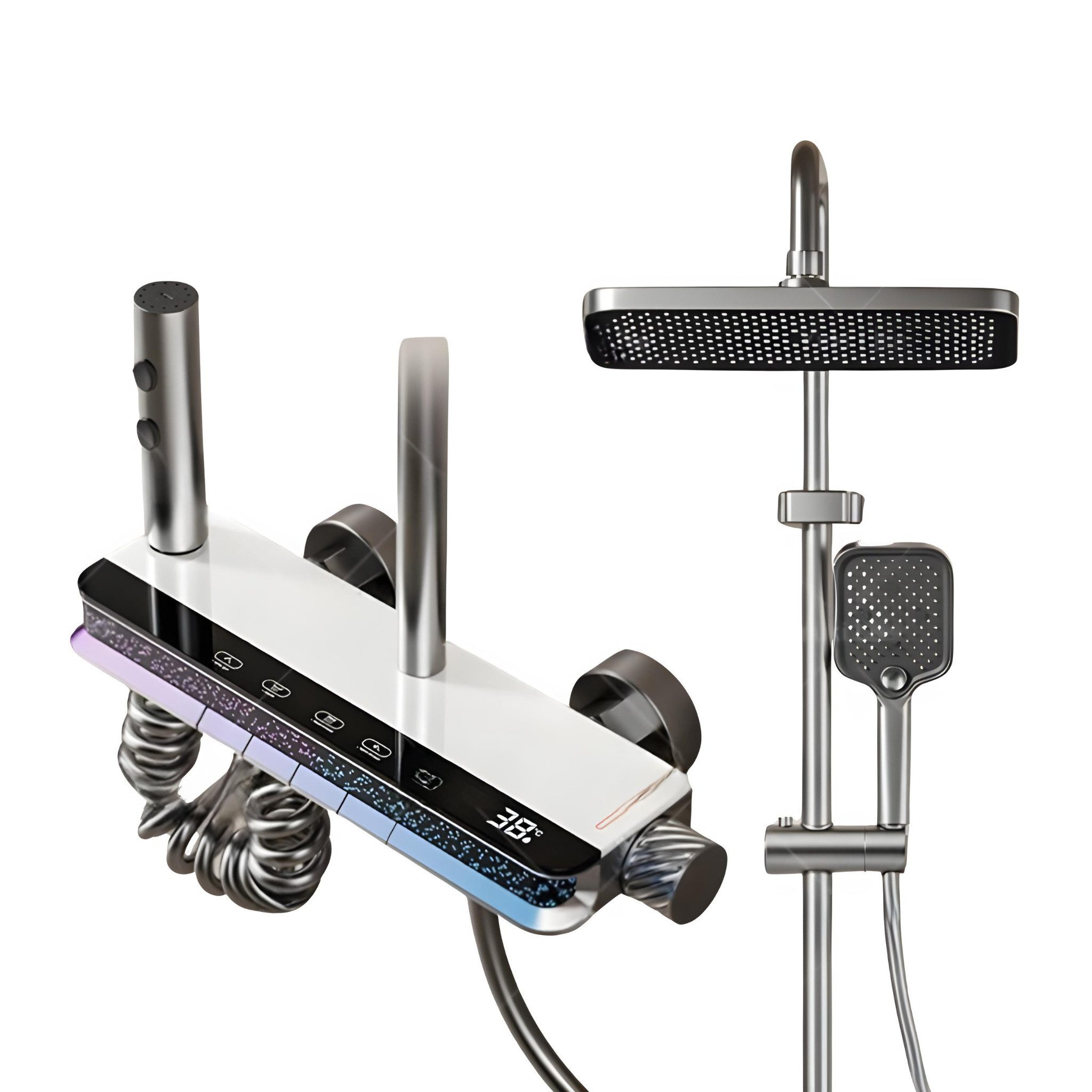 LuxaSteel Duscharmatur Thermostat Duschsystem grau – 4-in-1 Duschpaneel mit günstig online kaufen