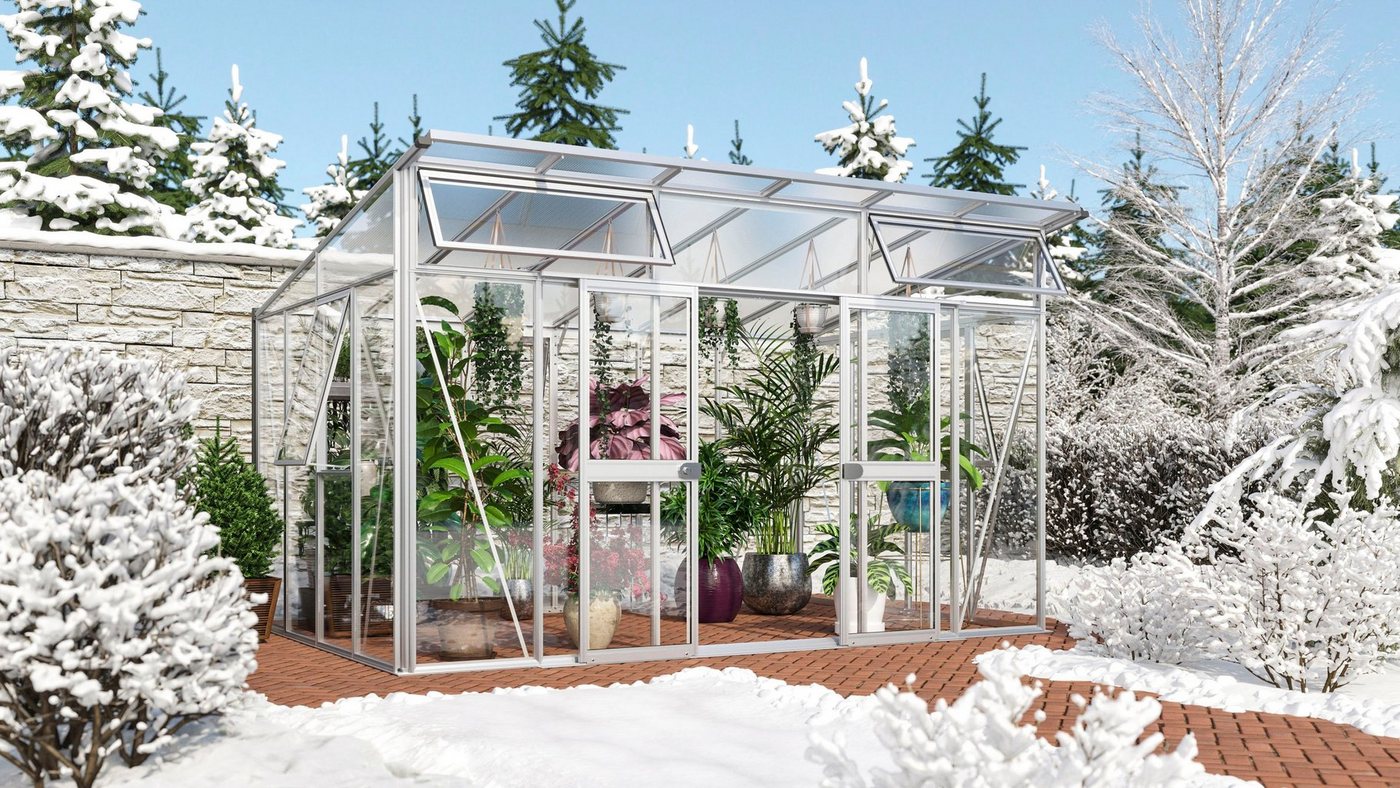 Vitavia Gewächshaus Aura 11500, BxTxH: 392,8 x 295 x 242,3 cm, 3 mm Wandstärke, Alu-Profile, 3 mm Sicherheitsglas, Dach 10 mm Hohlkammerplatten weiß Vitavia Gewächshaus Aura 11500, BxTxH: 392,8 x 295 x 242,3 cm, 3 mm Wandstärke, Alu-Profile, 3 mm Sicherheitsglas, Dach 10 mm Hohlkammerplatten weiß