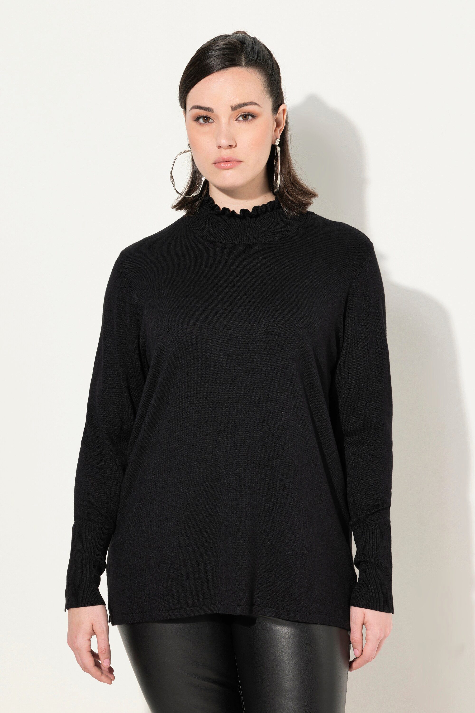 Ulla Popken Strickpullover Pullover gekräuselter Stehkragen günstig online kaufen