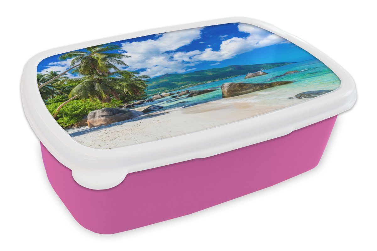 MuchoWow Lunchbox Strand - Meer - Tropisch, Kunststoff, (2-tlg), Brotbox für Erwachsene, Brotdose Kinder, Snackbox, Mädchen, Kunststoff rosa