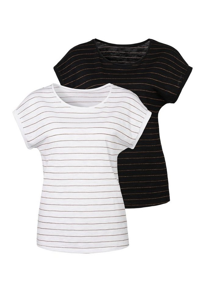 Vivance T-Shirt (2er-Pack) mit kupferfarbenen Lurex-Streifen