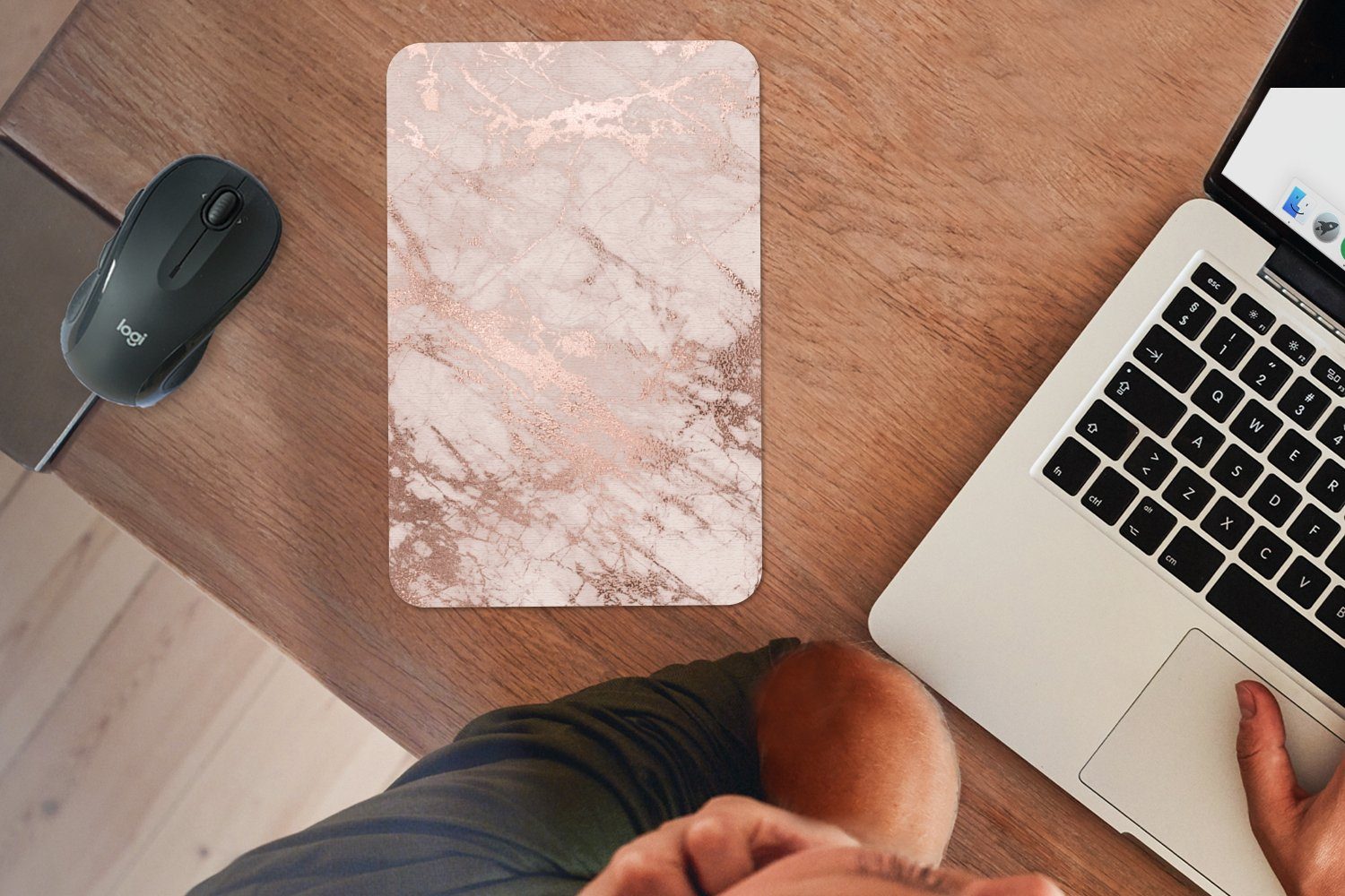 MuchoWow Mauspad Marmor - Rosa - Luxus - Marmoroptik - Glitzer - Design (1-St), Maus Pad Klein, Gaming Zubehör, Büro Deko, 18x27 cm