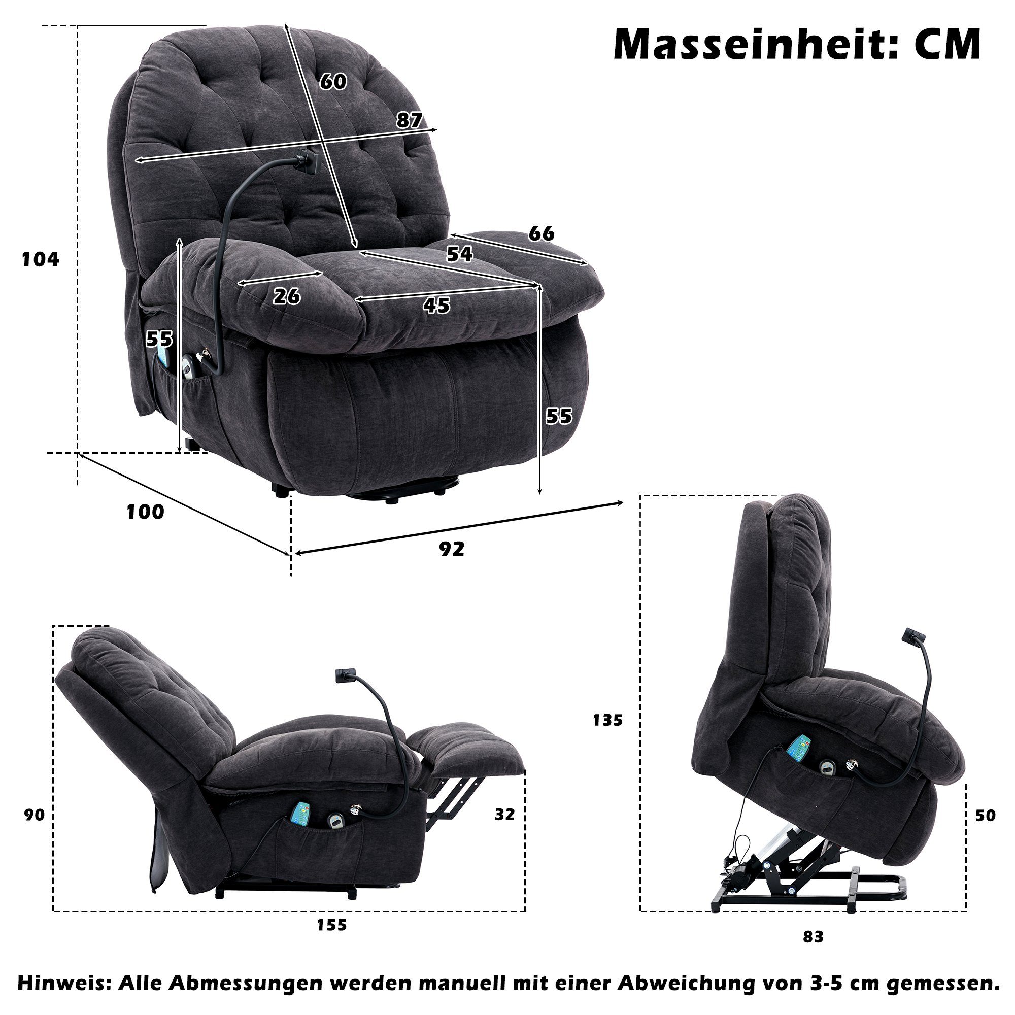 Massagesessel Blau/Weiss/Grau Odikalo Loungesitz Massagestuhl gepolstert Sessel Liegestuhl
