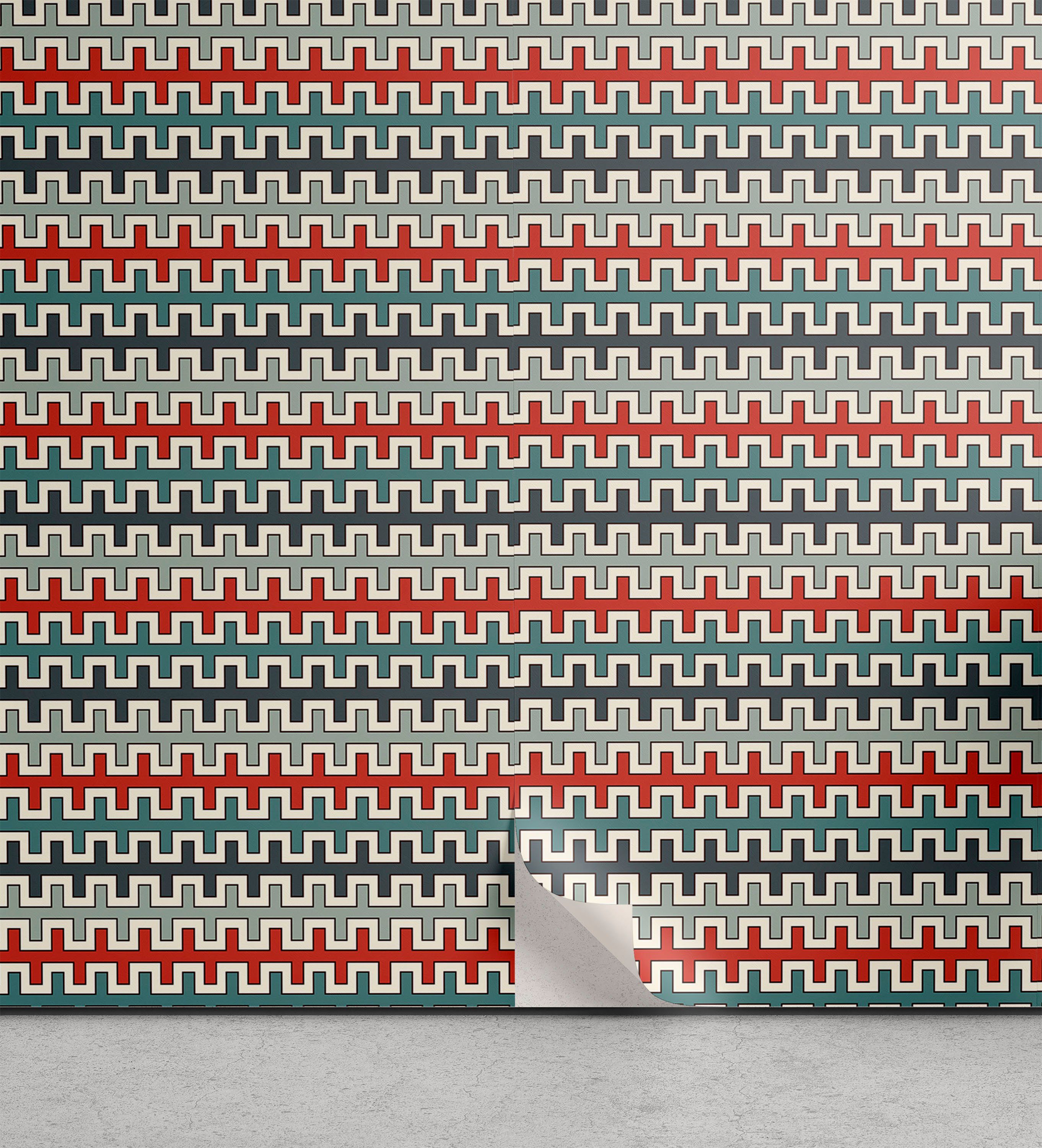 Abakuhaus Vinyltapete selbstklebendes Wohnzimmer Küchenakzent, Retro Geometrische gewinkelten Linien
