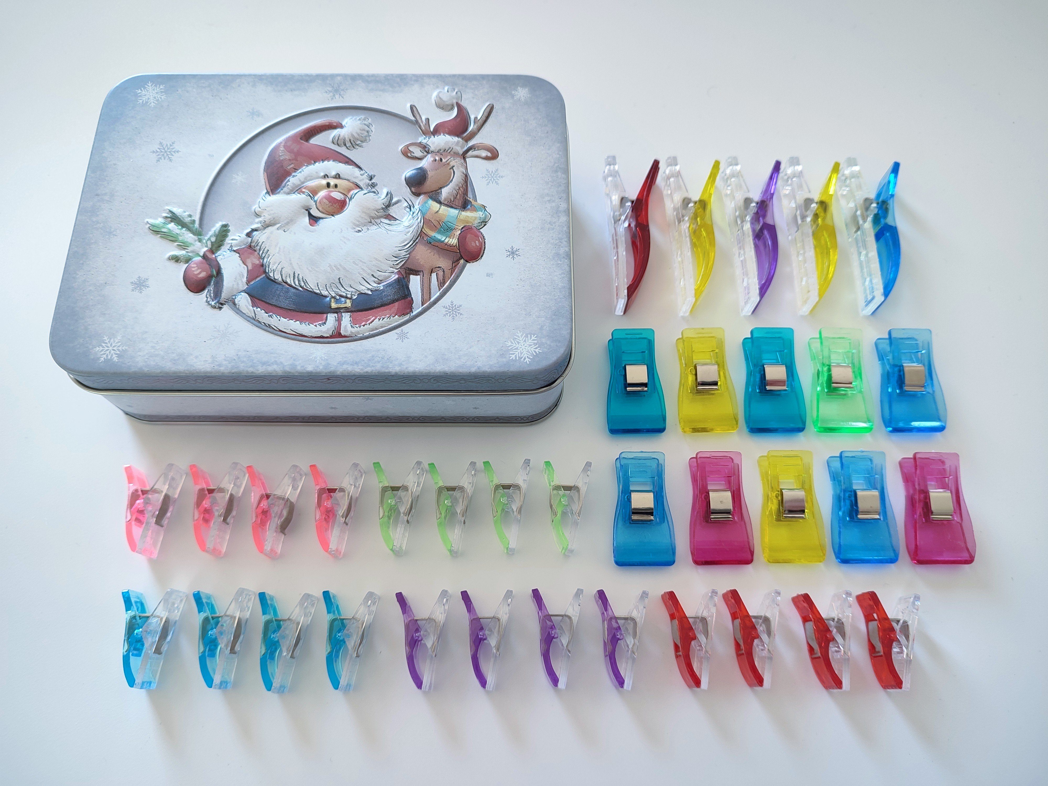 Stoffklammern 35 Stck Stoffklammern Clips in 3 Größen Weihnachtsbox,  larissastoffe, (Packung, 35-St), Weihnachtsgeschenk-Edition
