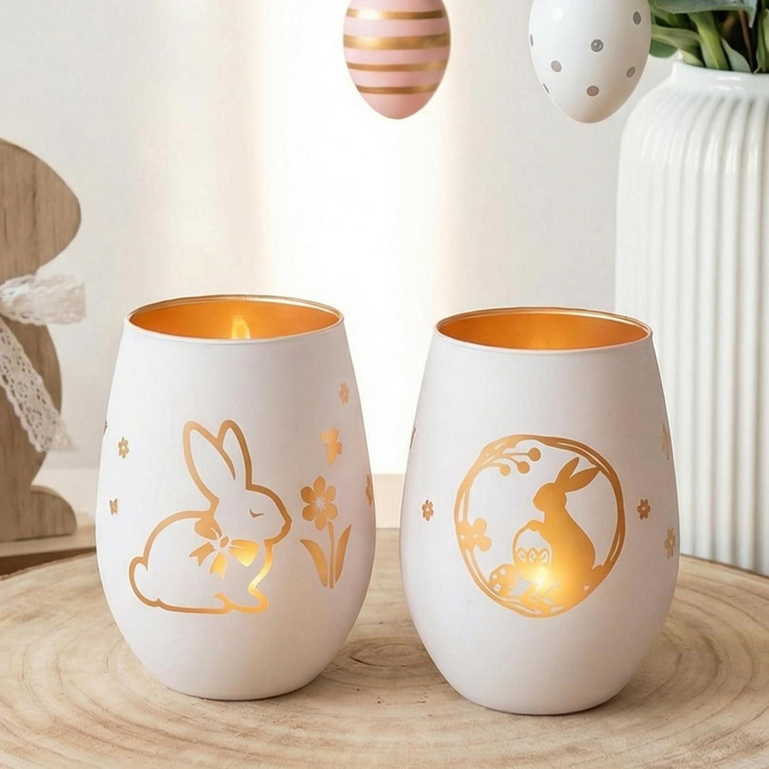 LuxusKollektion Teelichthalter Teelichthalter Glas Matt Hase Blume (1 St)