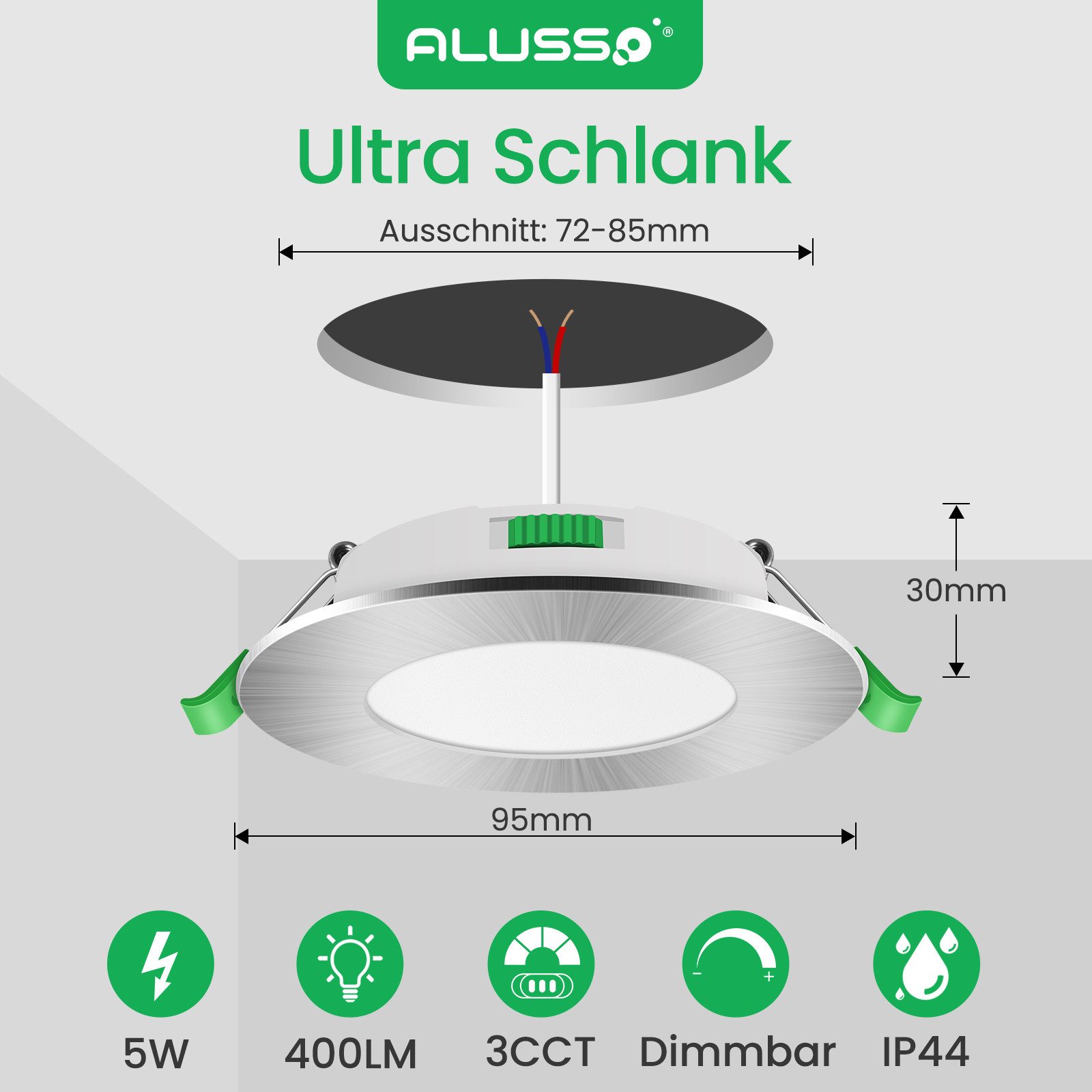 ALUSSO LED Einbaustrahler 6er-Set, Decken Leuchte, Flach Strahler für Bad, günstig online kaufen