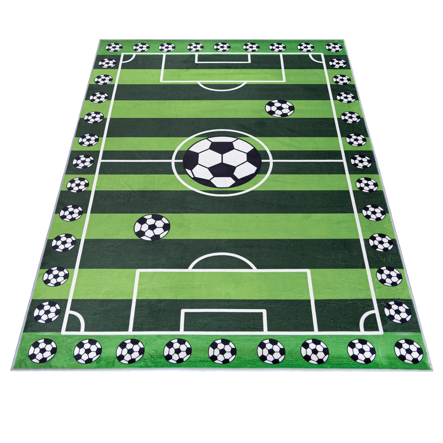 Mazovia Kinderteppich Kinderteppich Spiel Fußballteppich Teppich Kinderzimmerteppich Grün, 80 x 150 cm, Fußbodenheizung, Allergiker geeignet, Rutschfest