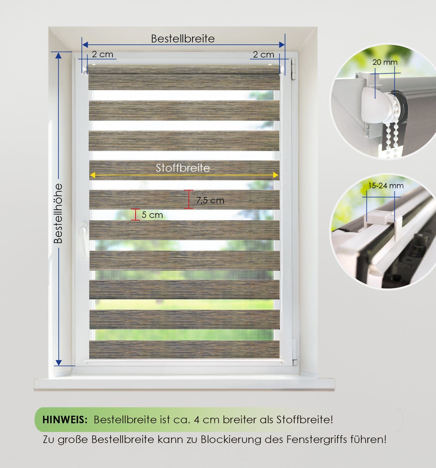 Rikmani, Doppelrollo Schraubmontage Klemm- Doppelrollo Natur, oder Grau-Braun