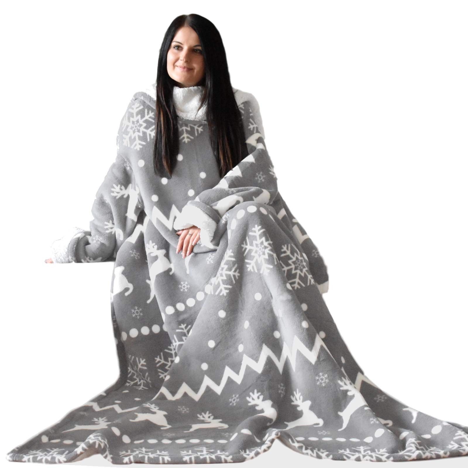 Wohndecke HOMELEVEL Sherpa Ärmeldecke Kuscheldecke Hellgrau 200x150 cm, HOMELEVEL