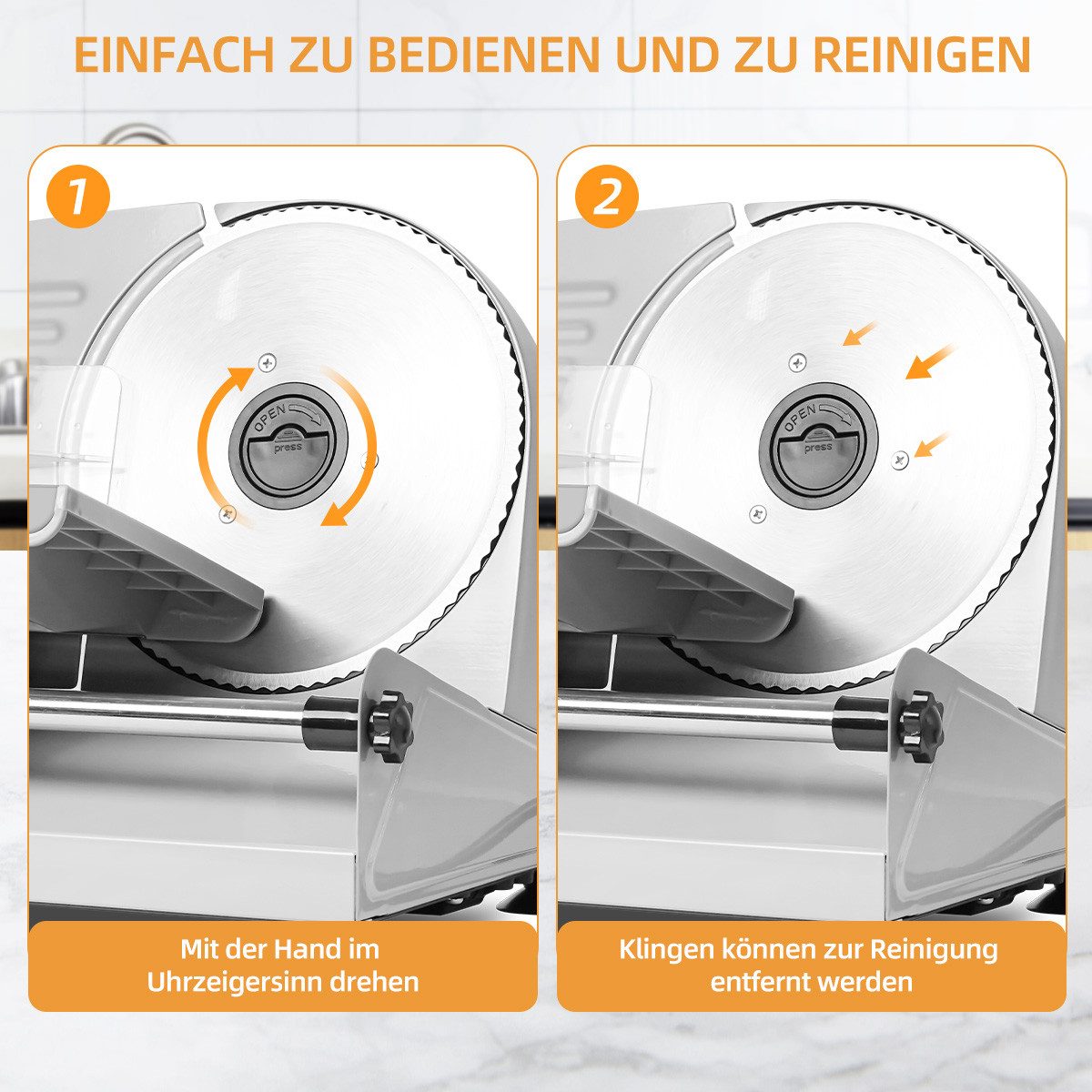 7MAGIC Allesschneider Elektrischer Allesschneider, Edelstahl Brotschneidemaschine elektrisch, 200,00 W, Verstellbare Küchenmaschine 0 bis 15mm, 2 Klingen, Geeignet für Küche