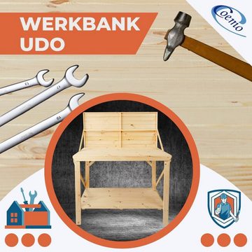 Coemo Werkbank, Udo Heimwerkbank aus Kiefernholz mit praktischer Ablage