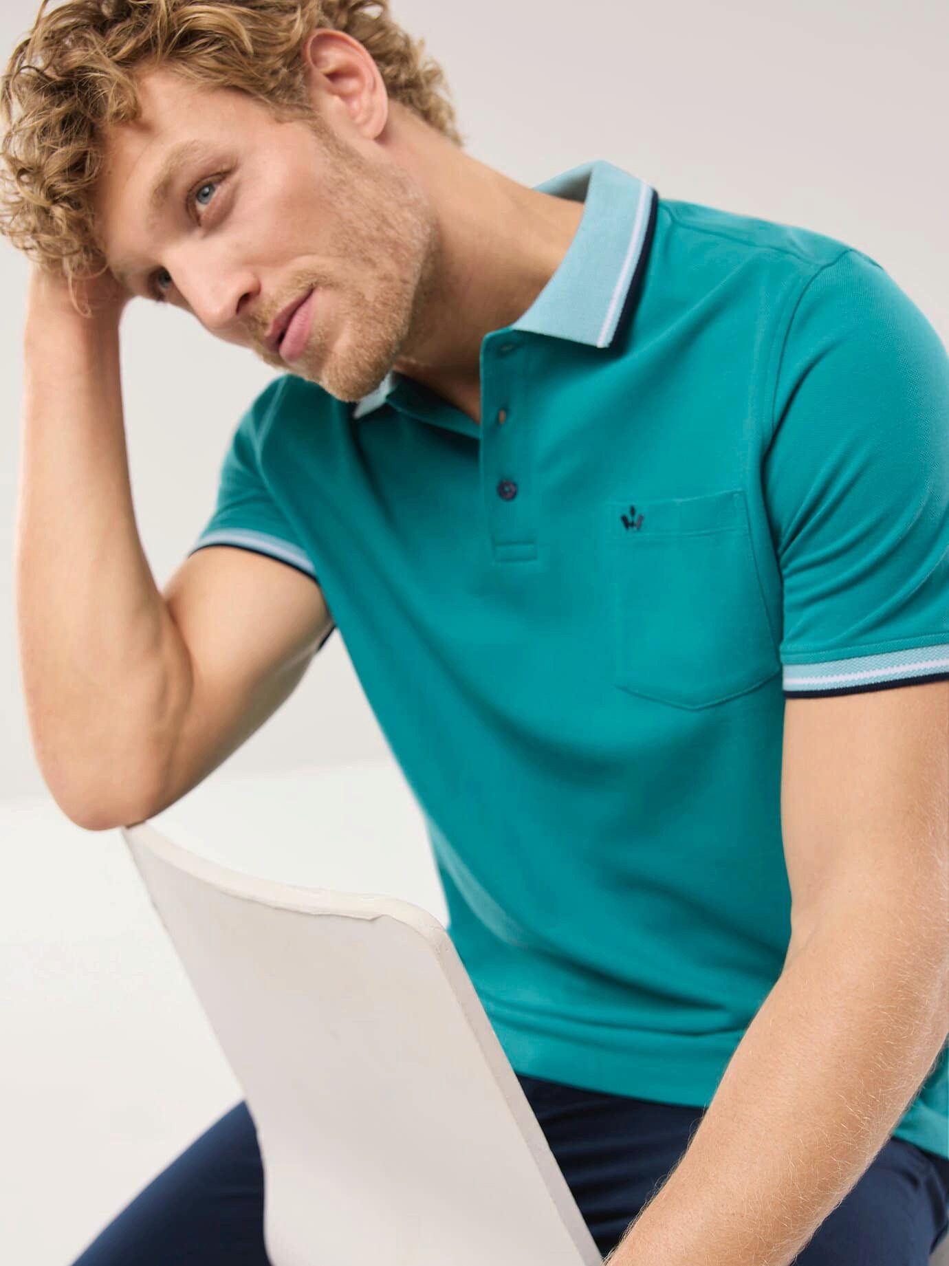 Walbusch Poloshirt Herren Pique-Polo Hitzefrei Kurzarm luftiger Piqué Baumwoll-Polo, 3-Knopf, Brusttasche, pflegeleicht