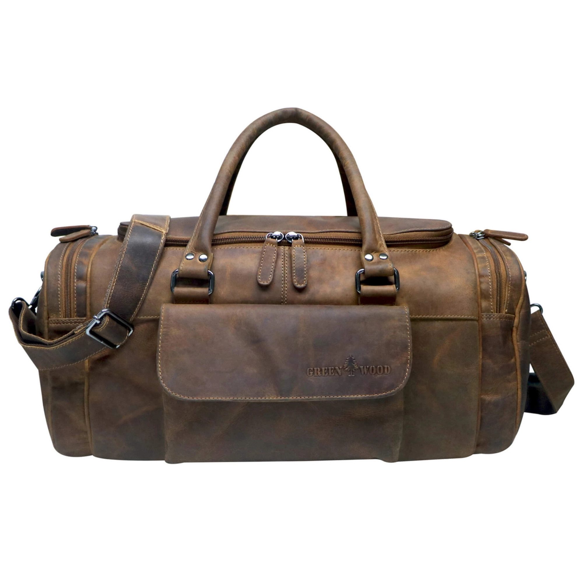 GREENWOOD Weekender Sporttasche Echtleder Reisetasche, Vollrindleder