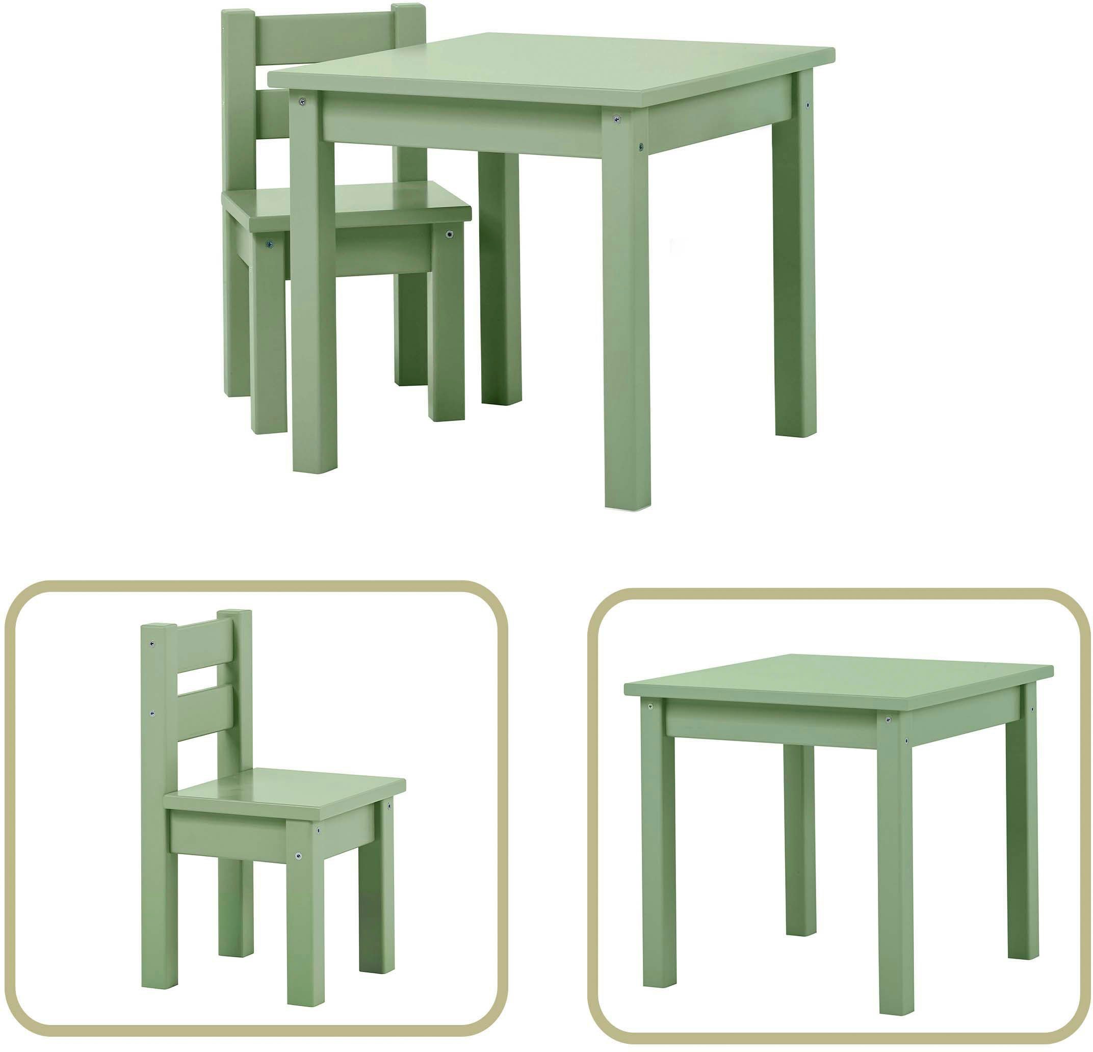 1 1 einem Farben, Hoppekids in Tisch, mit Stuhl), (Set, vielen MADS 2-tlg., grün Kindersitzgruppe, Stuhl Kindersitzgruppe