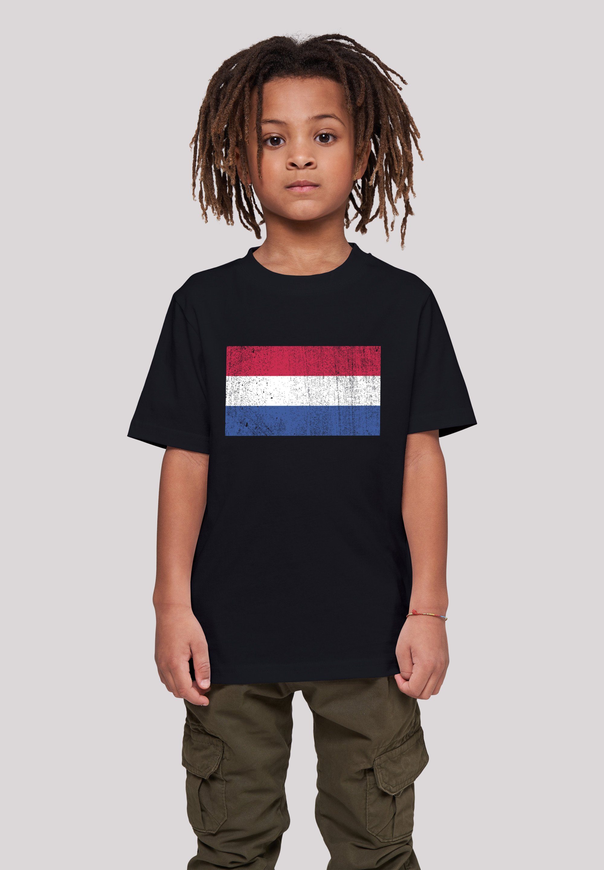 F4NT4STIC T-Shirt Netherlands NIederlande Holland Flagge distressed Print schwarz