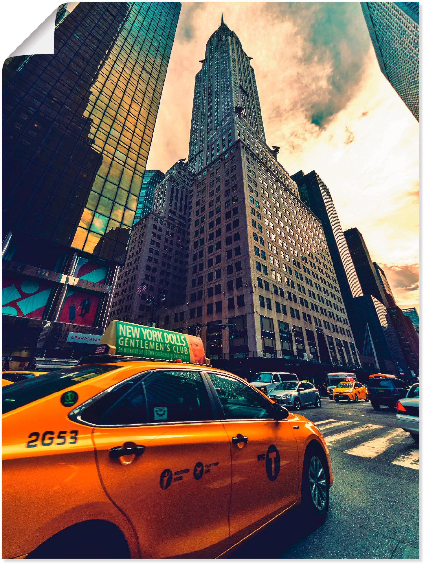 Artland Wandbild Taxi in New St), York, Poster Gebäude als versch. Leinwandbild, in Wandaufkleber oder (1 Größen