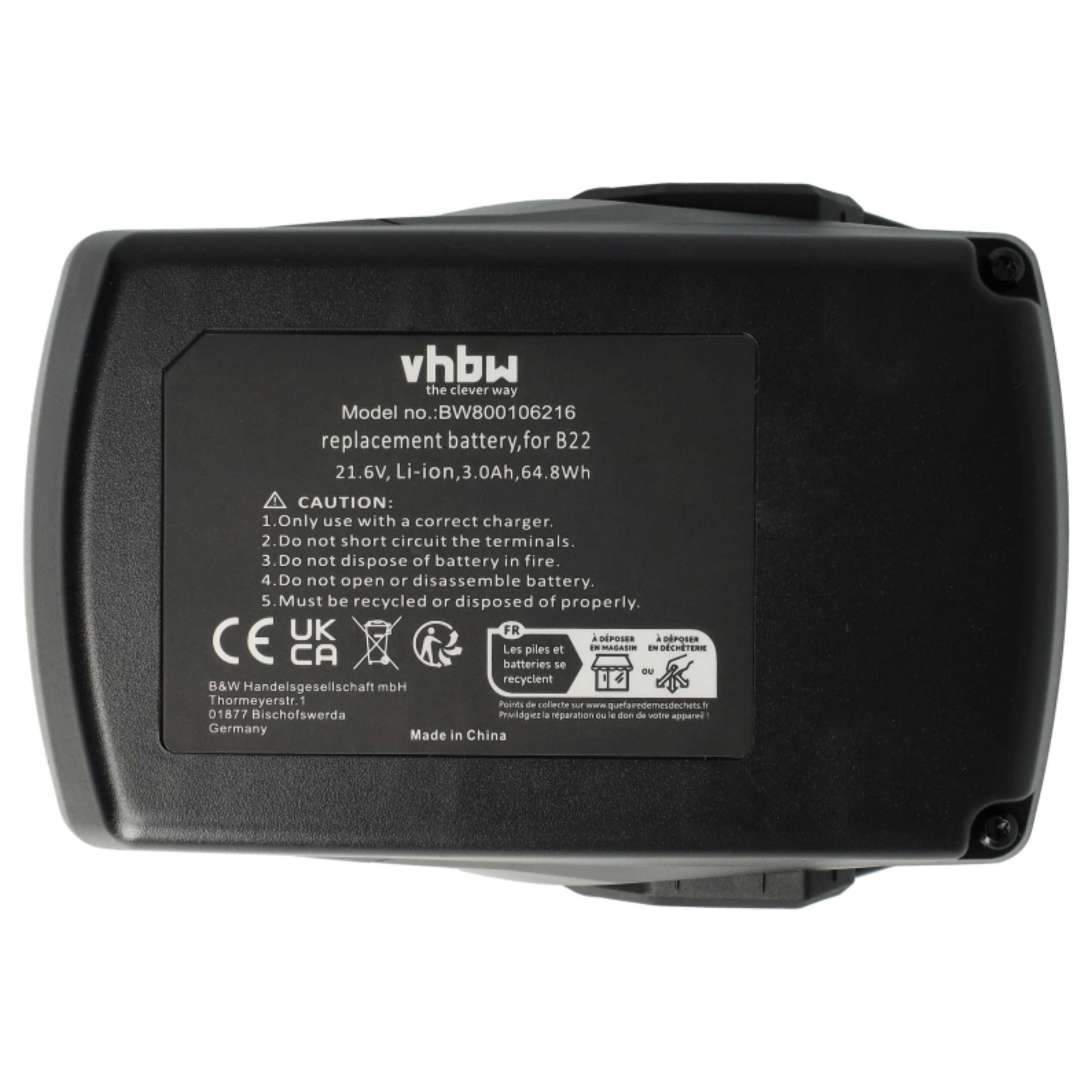 vhbw Akku passend für Hilti SC 70W-A22, RC 4/36-DAB, RT 6-A22, SCM 22-A, Akku Akku Li-Ion 3000 mAh (21,6 V, 2 St), Leistungsfähige Austausch-Akkus für Werkzeug Powertools wie