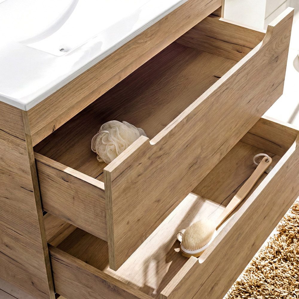 Lomadox Badmöbel-Set LUTON-56-CRAFT, (Spar-Set, 6-St), Badmöbel Komplett Set in Wotan Eiche Nb. Nb., B/H/T ca. 180/200/46 cm