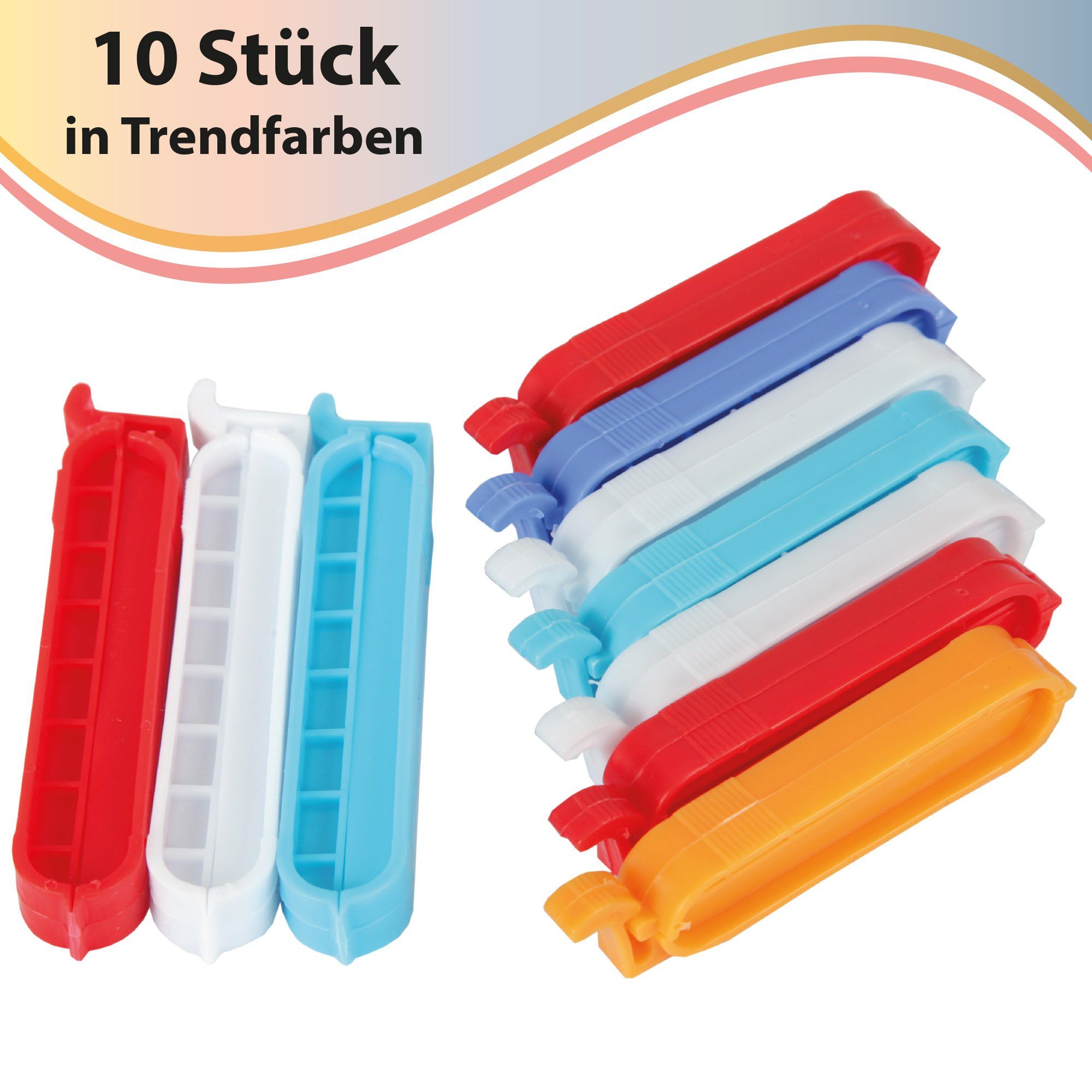 Bestlivings Verschlussklammer Beutelklammern Frischhalteklammer Verschluss-Clips (10-tlg., 2 versch. Größen), langlebig & stabil, Tütenclips Gefrierbeutelklemmen