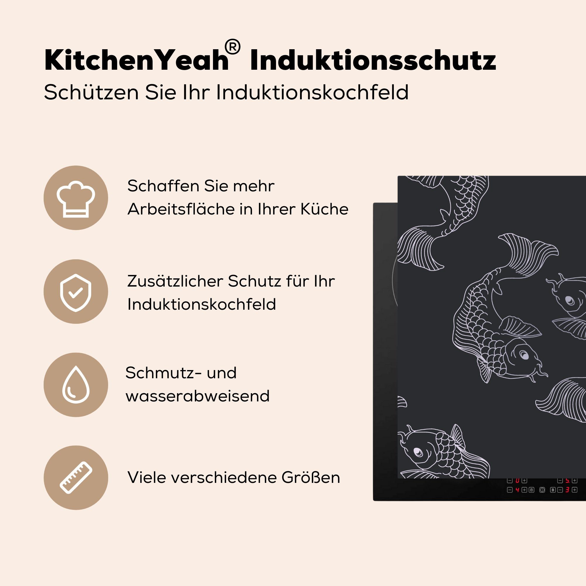 cm, Vinyl, 78x78 tlg), MuchoWow Muster, für Herdblende-/Abdeckplatte küche (1 - Ceranfeldabdeckung, Karpfen - Meerestiere Arbeitsplatte