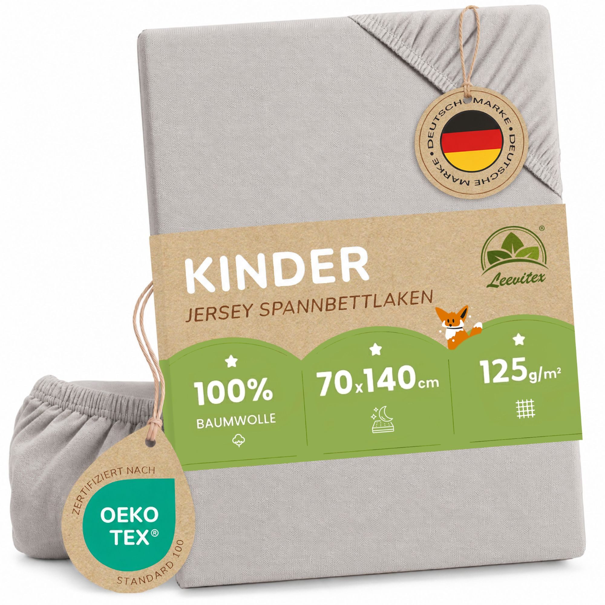 leevitex® Spannbettlaken in verschiedenen Größen und Farben, Jersey aus 100% Baumwolle, Jersey, Gummizug: rundum, (1 Stück), für Kinder- & Standardmatratzen, OEKO-TEX® STANDARD 100 zertifiziert