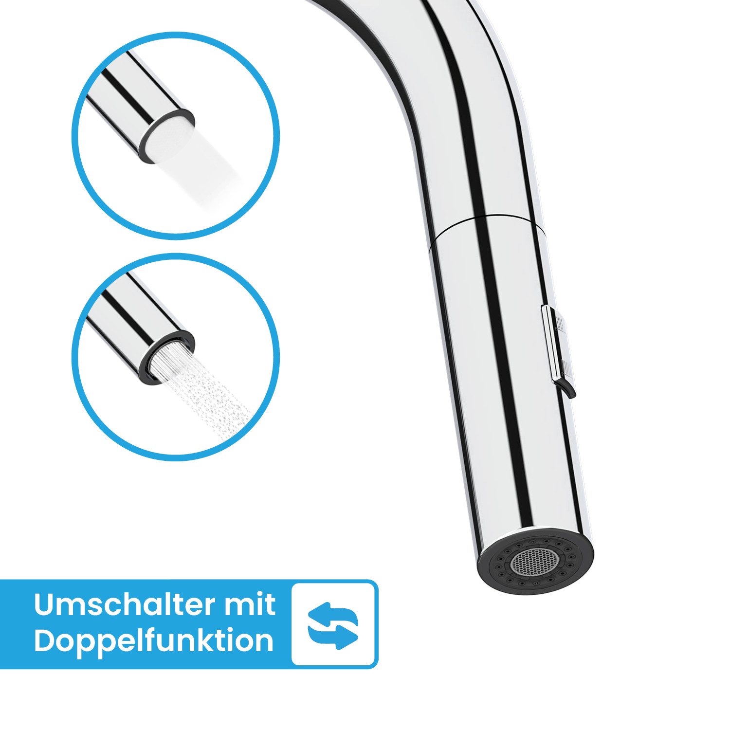 Bächlein Spültischarmatur Elegante Küchenarmatur Kocuso (Chrom) hochwertige Designarmatur mit ausziehbarem Flexschlauch