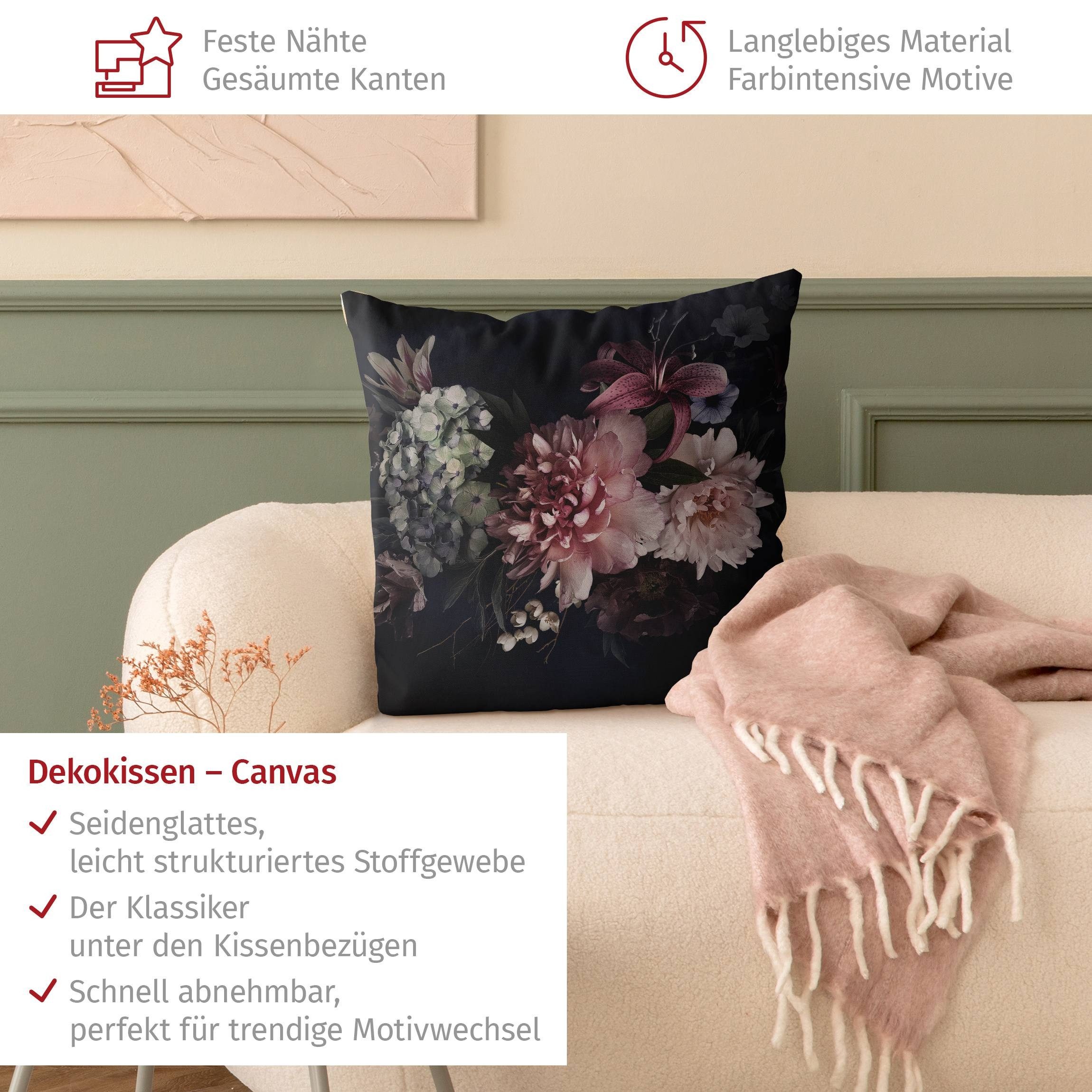 Bilderdepot24 Dekokissen drinnen Kissenhülle/ Sofakissen/ Zierkissen Kissenhülle schwarz Blumen, Bezug mit / ohne Füllung Zierkissen Outdoor Sofa Bett