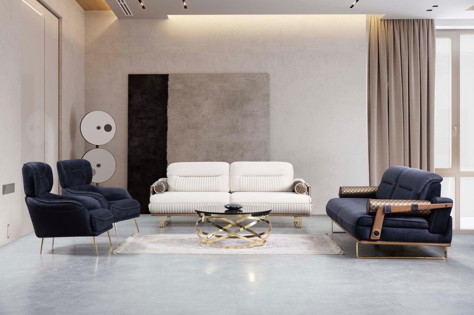 JVmoebel Wohnzimmer Sofa Couch Teile 4 Komplett, Möbel Blau Sofagarnitur Ausgefallene