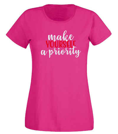 G-graphics T-Shirt Damen T-Shirt - Make yourself a priority mit trendigem Frontprint, Aufdruck auf der Vorderseite, Spruch/Sprüche/Print/Motiv, für jung & alt, Slim-fit
