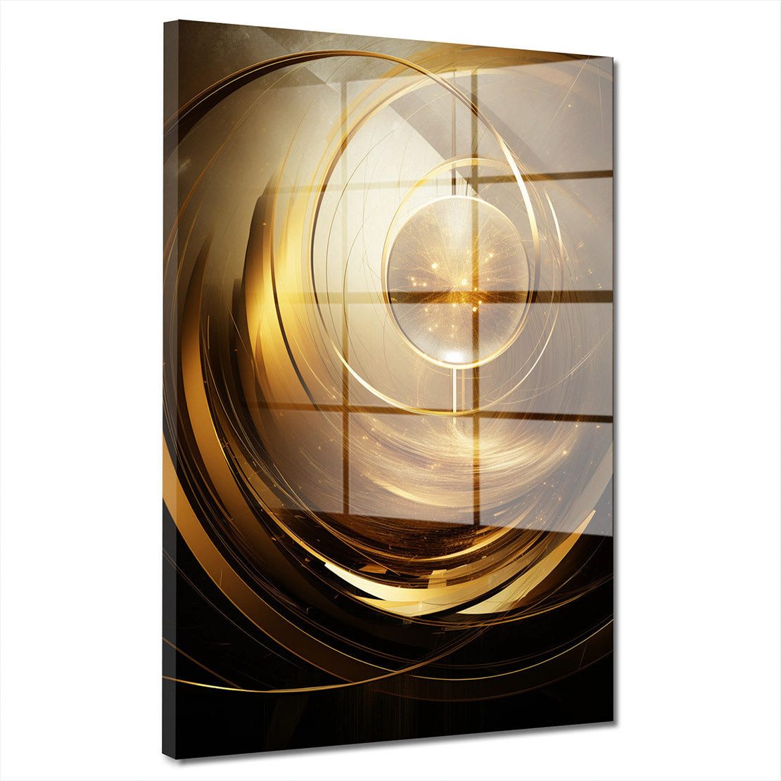 Artedinoi Acrylglasbild Abstrakte Kunst Acrylglasbild Wandbild Abstrakt Gold Modern XXL, Fließende abstrakte Formen und Linien in edlen Goldtönen.