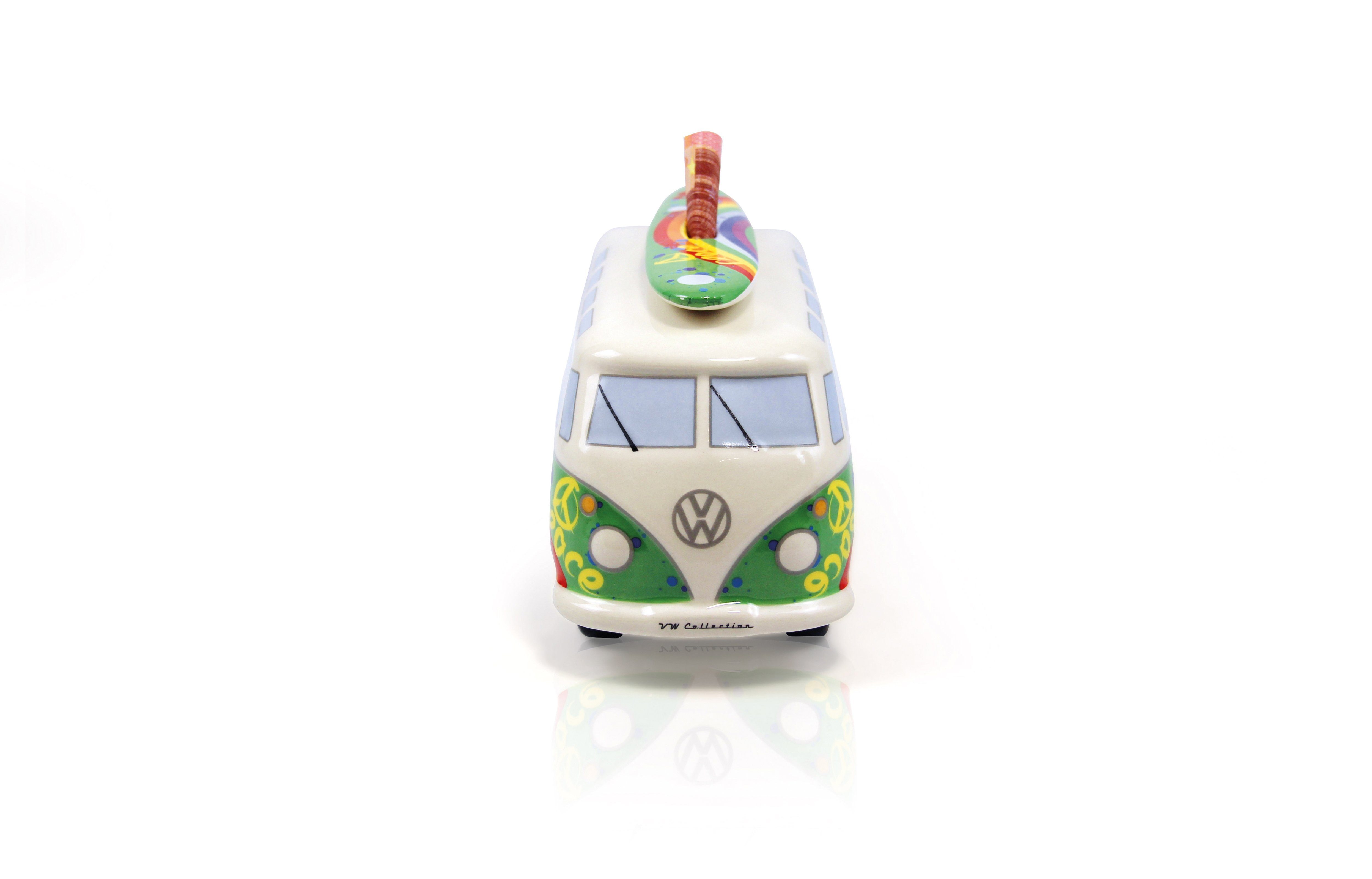 VW Collection by BRISA Spardose Volkswagen Sparschwein im T1 Bulli Bus Design mit Surfbrett, Geldbüchse aus hochwertiger Keramik