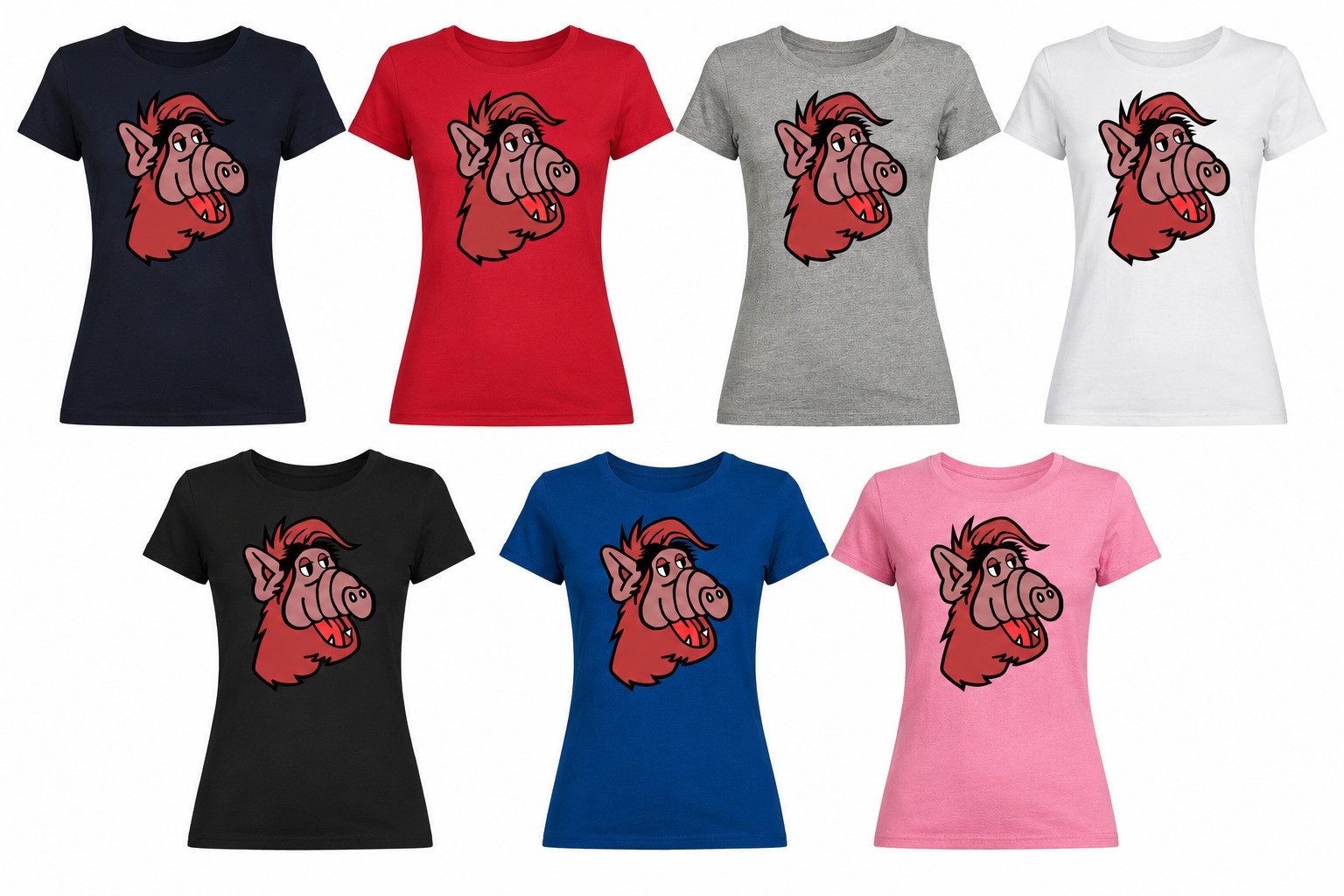 Blondie & Brownie T-Shirt Alf Damen T Shirt Cartoon Print Rundhals Baumwolle Freizeitmode (Einzelstück, Einzelartikel) Alf Damentshirt Cartoon Print Edition