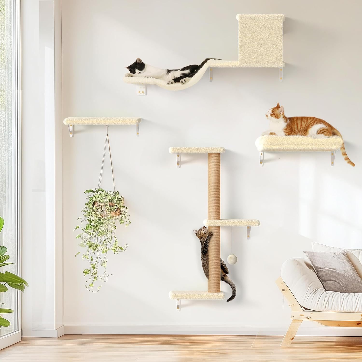 SpionProfi Katzen-Kletterwand Kletterwand Katzen Set Hängematte Katze Katzenhaus Katzenbrücke, 10-teiliges Katzen Kletterwand Set bis zu 18KG Gewicht