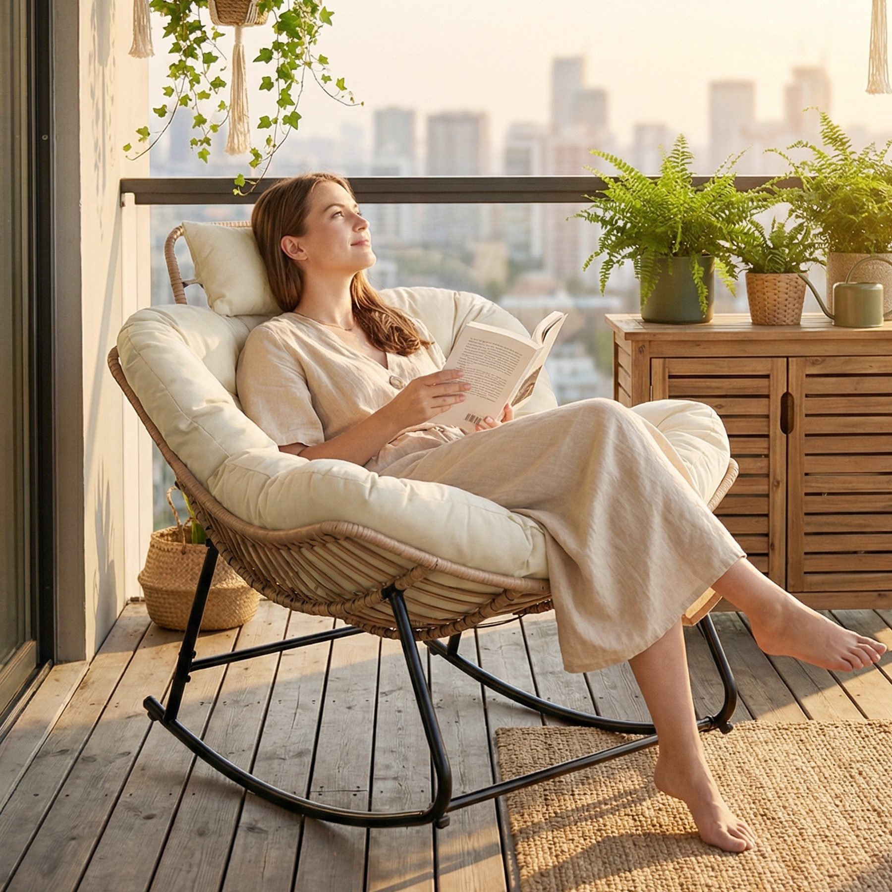 HomeMiYN Schaukelsessel Gepolsterter Schaukelstuhl & Relaxsessel für Wohnzimmer & Balkon