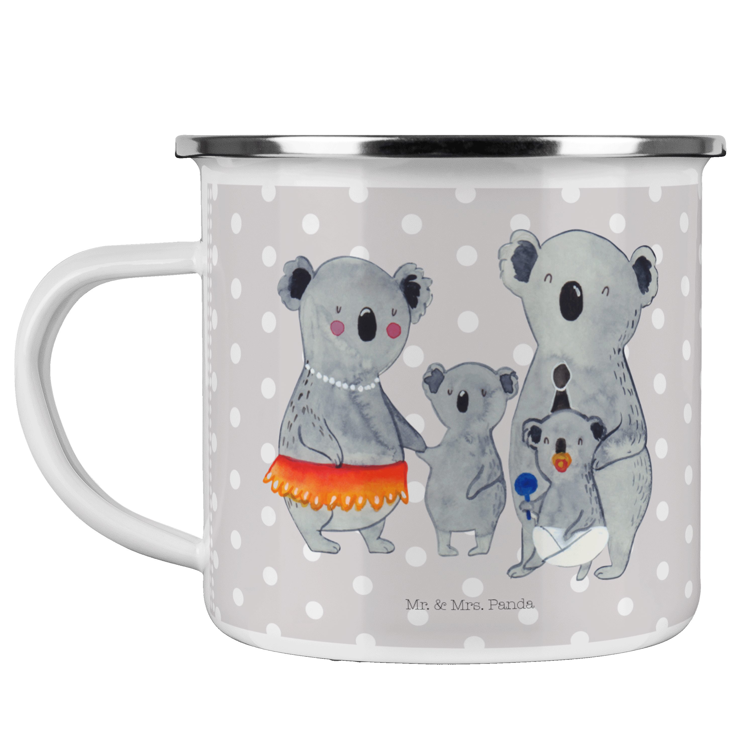 Mr. & Mrs. Panda Grau Tasse, Koala Outdoor Ko, Geschenk, Emaille Muttertag, Pastell Becher Familie - 