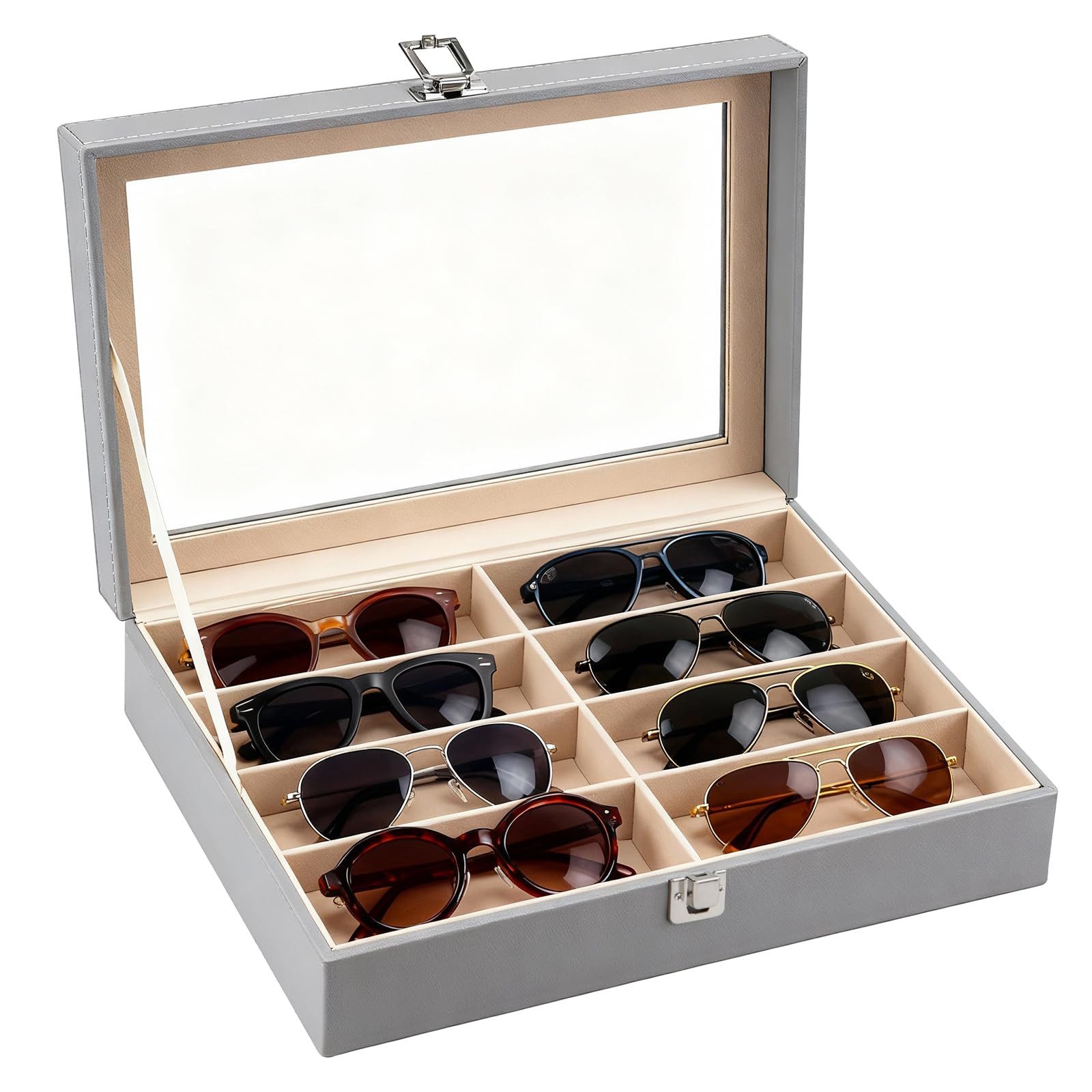 Youyijia Brillenetui Brillenbox für 8 Fächer Brillen Brillenkoffer Sonnenbrillen, 8 Brillenbox