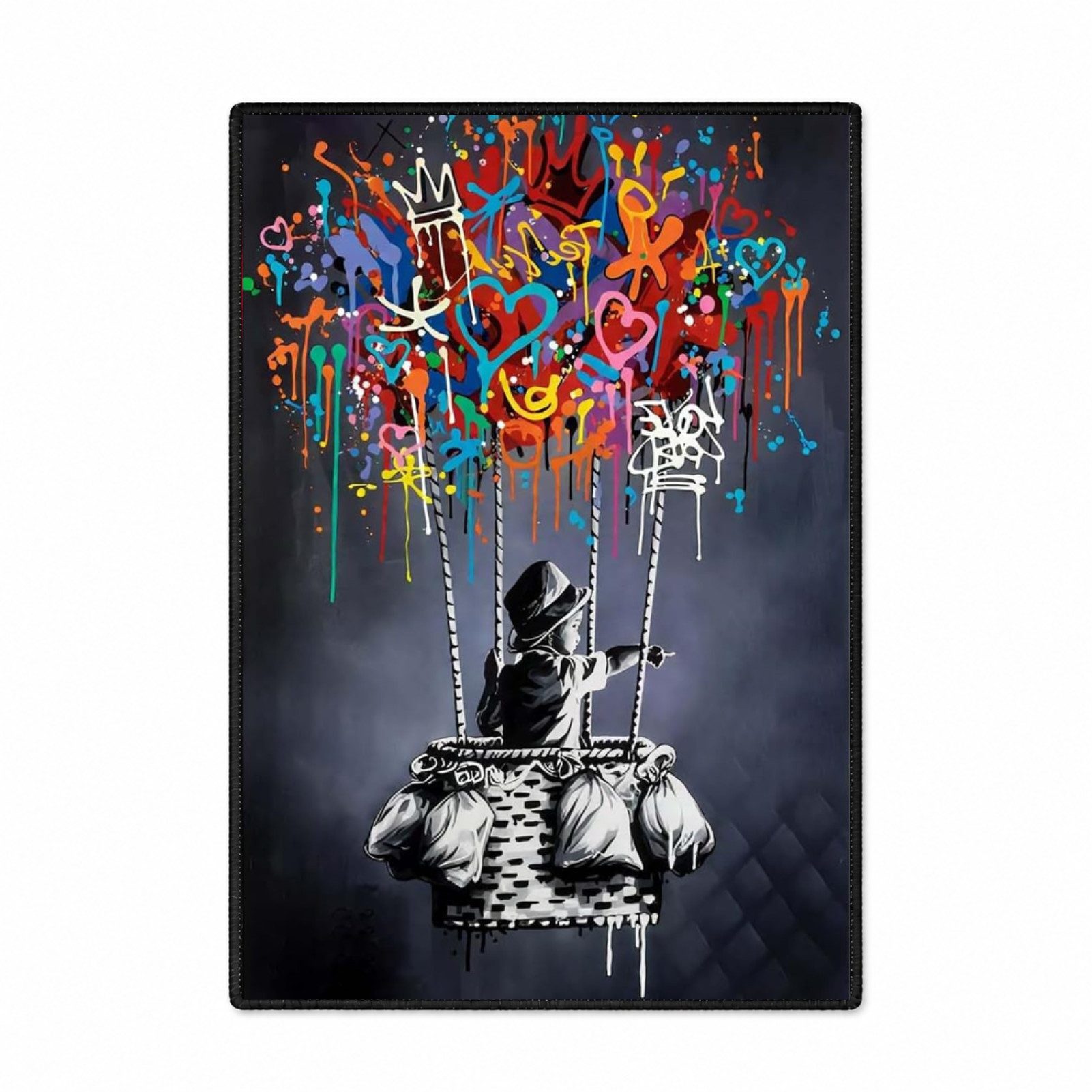 Jumpeak Teppich Heißluftballon‑Teppich Street‑Art Graffiti Motiv, bunte Farbspritzer, Rechteckig, Höhe: 5 mm, rutschfest, weich für Jugend‑ und Wohnzimmer