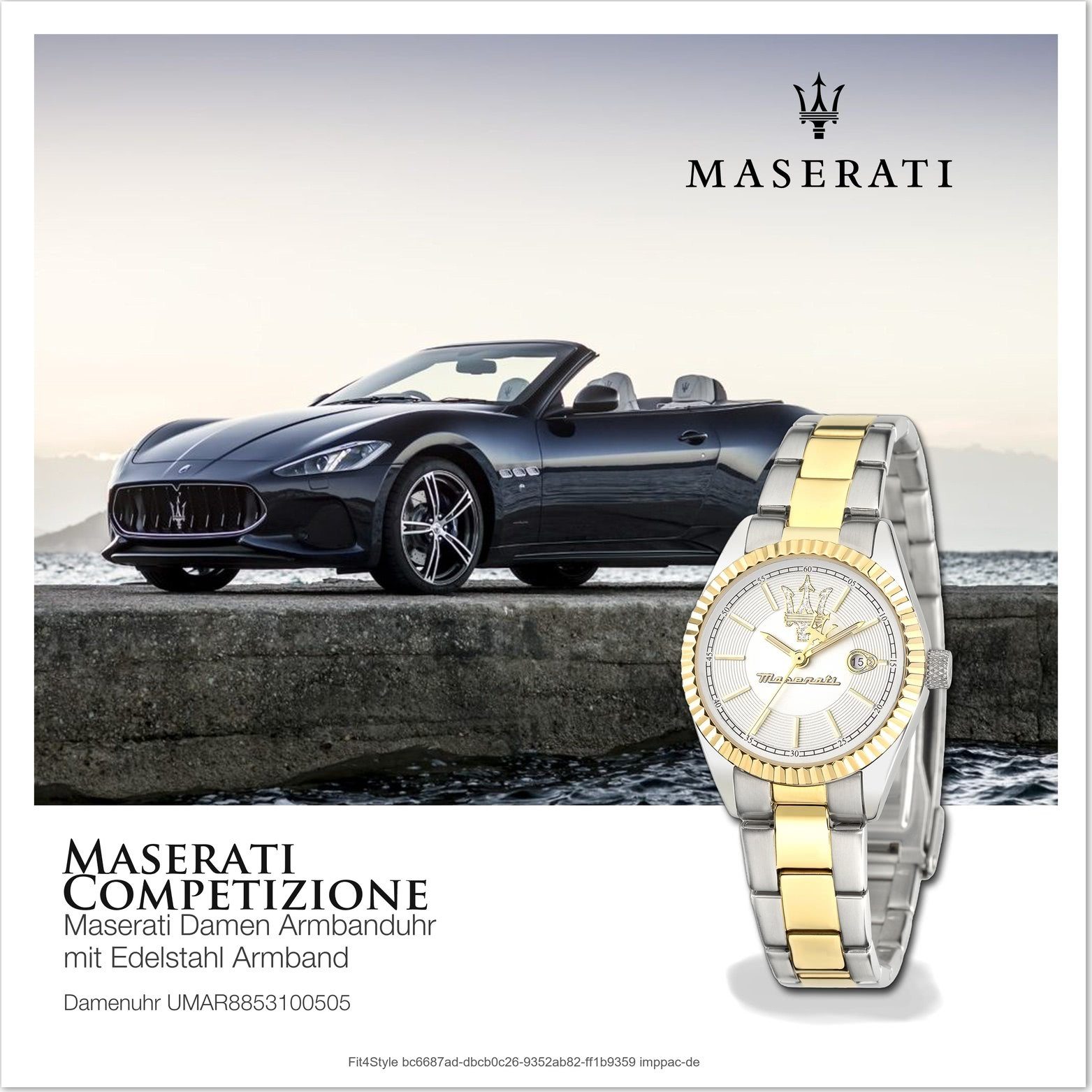 Gehäuse, Edelstahl Maserati Analog, Uhr 39x31,3mm) MASERATI (ca. Damenuhr weiß rundes Edelstahlarmband, groß Quarzuhr